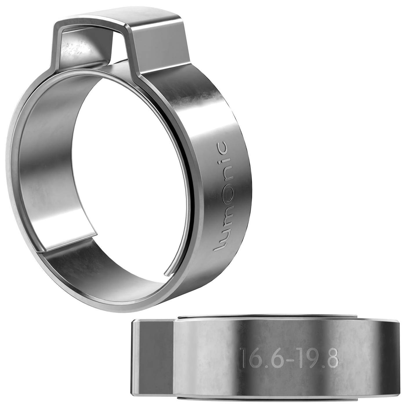 Lumonic I 2x 1-ear clip 16,6-19,8mm I V2A Stainless steel I Single ear clip I Hose clamp I for Compressed air, Pipe systems, Garden, CAR