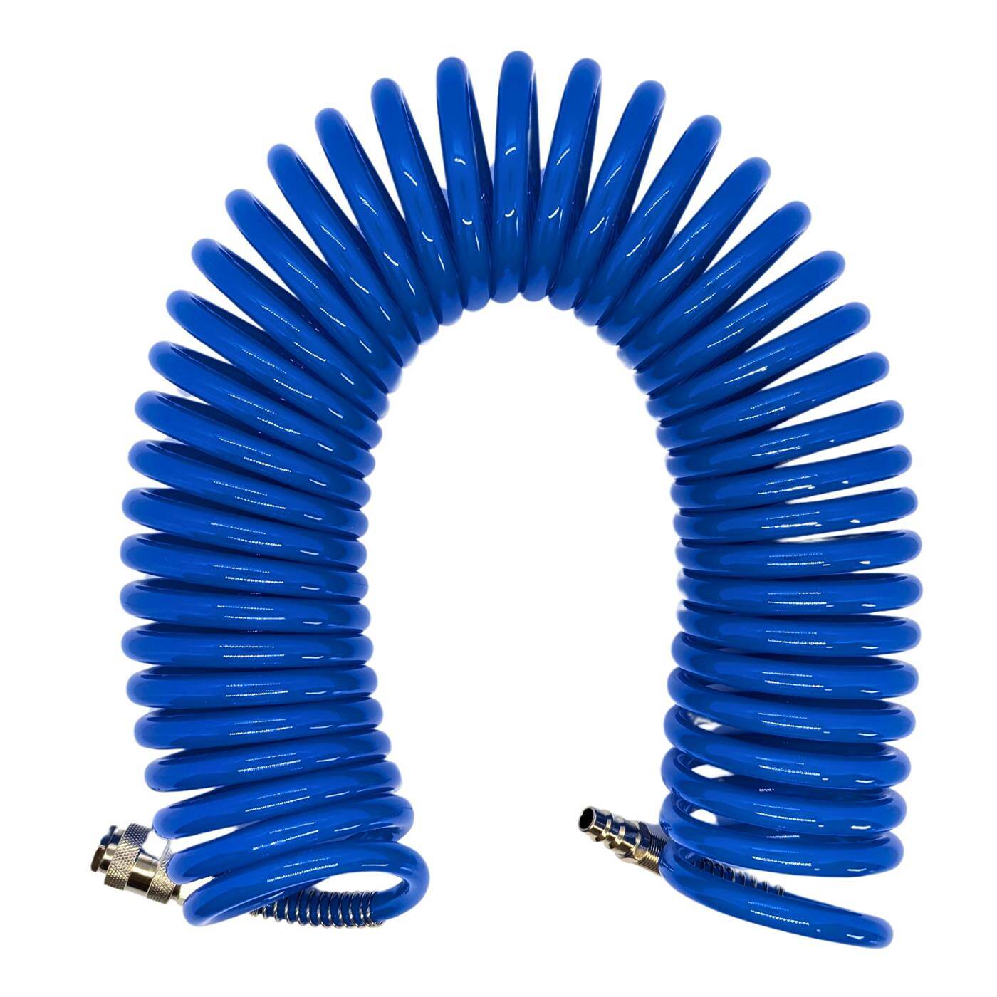 PU Spiralschlauch mit Schnellkupplung 6,5mm/10mm 10m für Kompressoren und Druckluftwerkzeuge flexibel, abriebfest Druckluftverlängerung Dose & Stecker