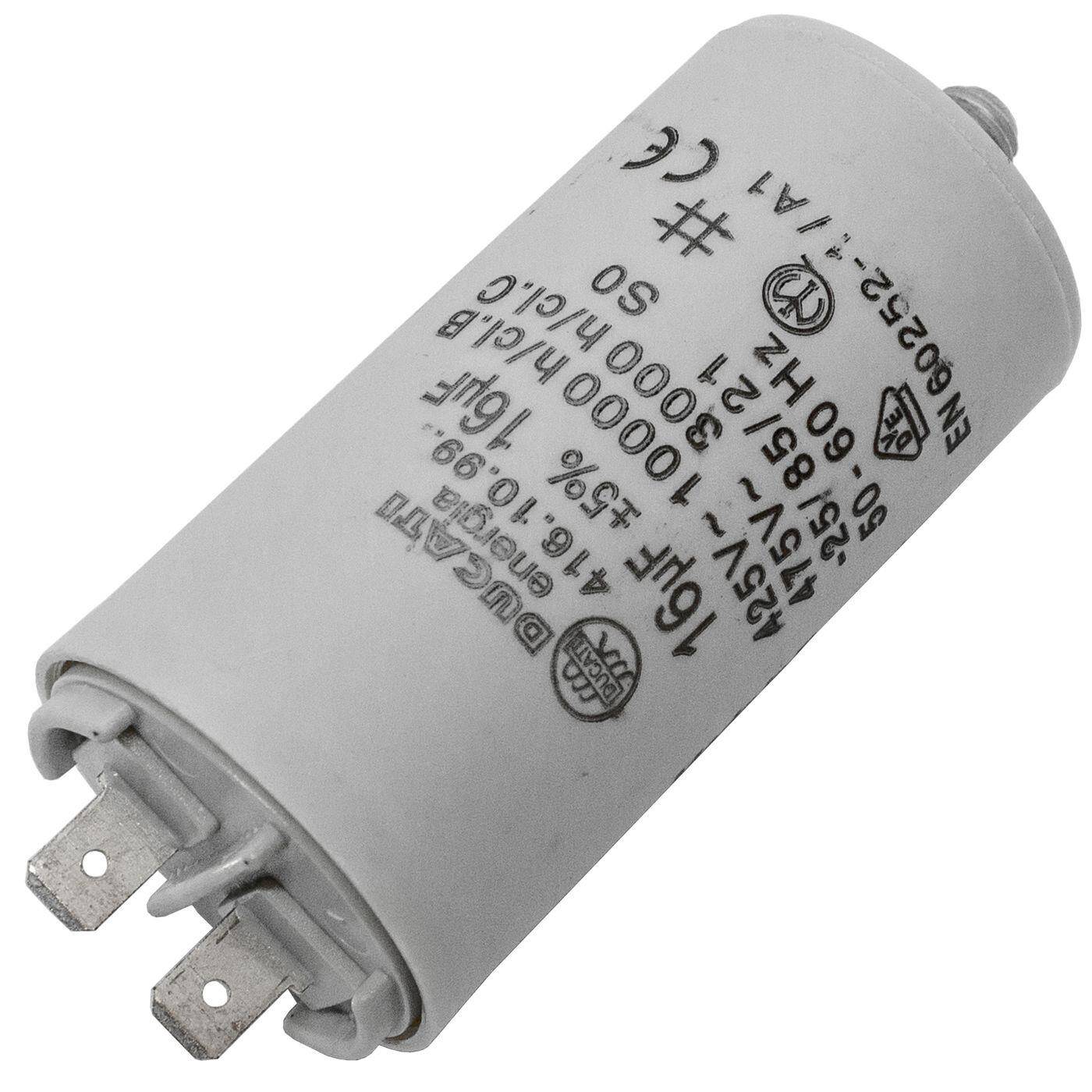Lumonic Anlaufkondensator 416.10.99 A inkl. Stecker 6,3x0,8mm | Motorkondensator 16µF 425V 36x70mm I Kondensator im isolierten Kunststoffgehäuse