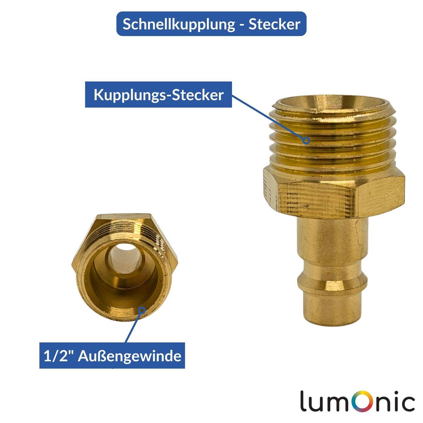 Coupling plug with external thread 1/2" made of brass Compressed air coupling plug Quick coupling for workshops, businesses and DIY enthusiasts