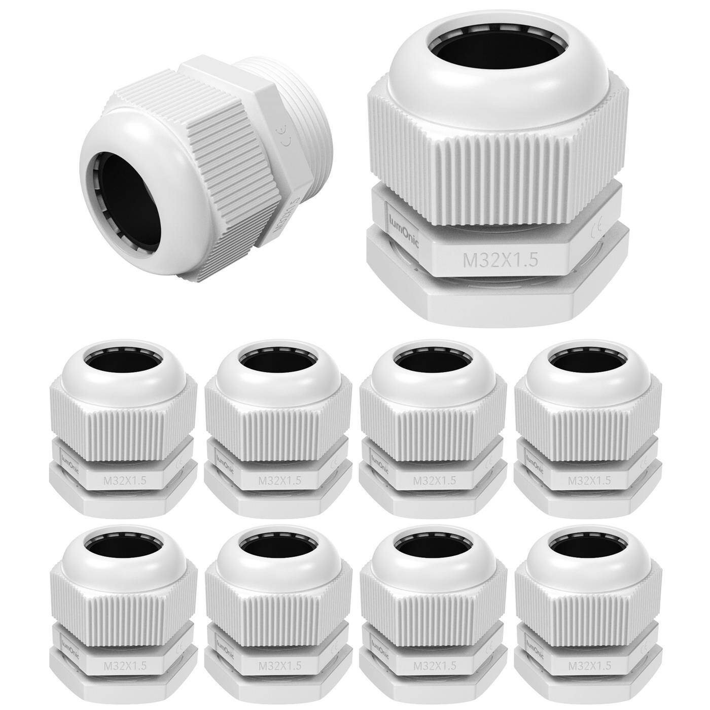 Lumonic 10x Kabelverschraubung M32 PG29 IP67 metrisch d16-21mm I Kabeldurchführung wasserdicht in grau I Verschraubungen, Schlauchdurchführung M32 PG29