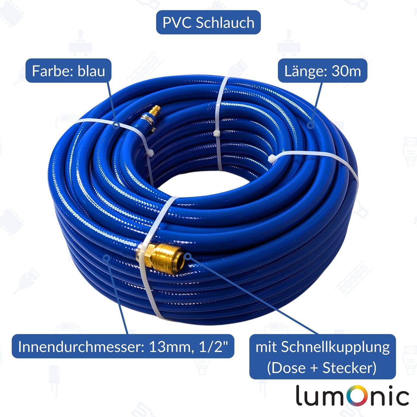 30m Compressed air hose with quick coupling 13mm PVC Compressed air extension Can ready-made Flexible, abrasion-resistant and fabric-reinforced 30m Compressed air hose with quick coupling 13mm PVC Compressed air extension Can ready-made Flexible, abrasion-resistant and fabric-reinforced