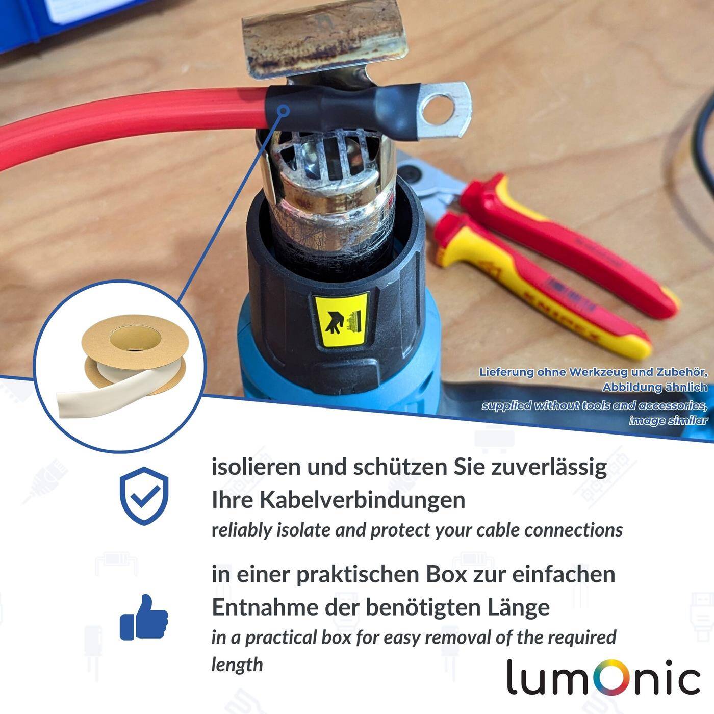 Lumonic 3,3m Schrumpfschlauch Box 2:1 Weiss - Hier von: 25,4mm auf 12,7mm - Dickwandiger Schrumfpschlauch in verschiedenen Größen