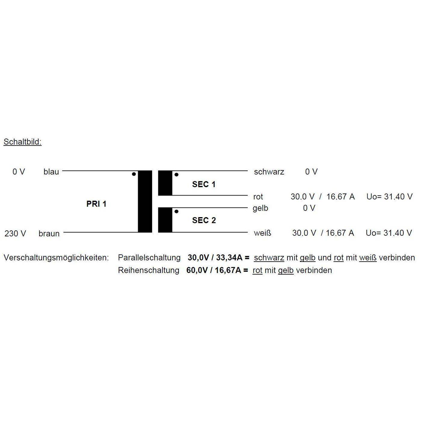 Lumonic Ringkerntrafo Transformator 1000VA 2x30V für Audio, Industrie, Halogen und Schienensysteme - 230V Eingangsspannung - 60V Sekundärspannung - Modell RTO-826072