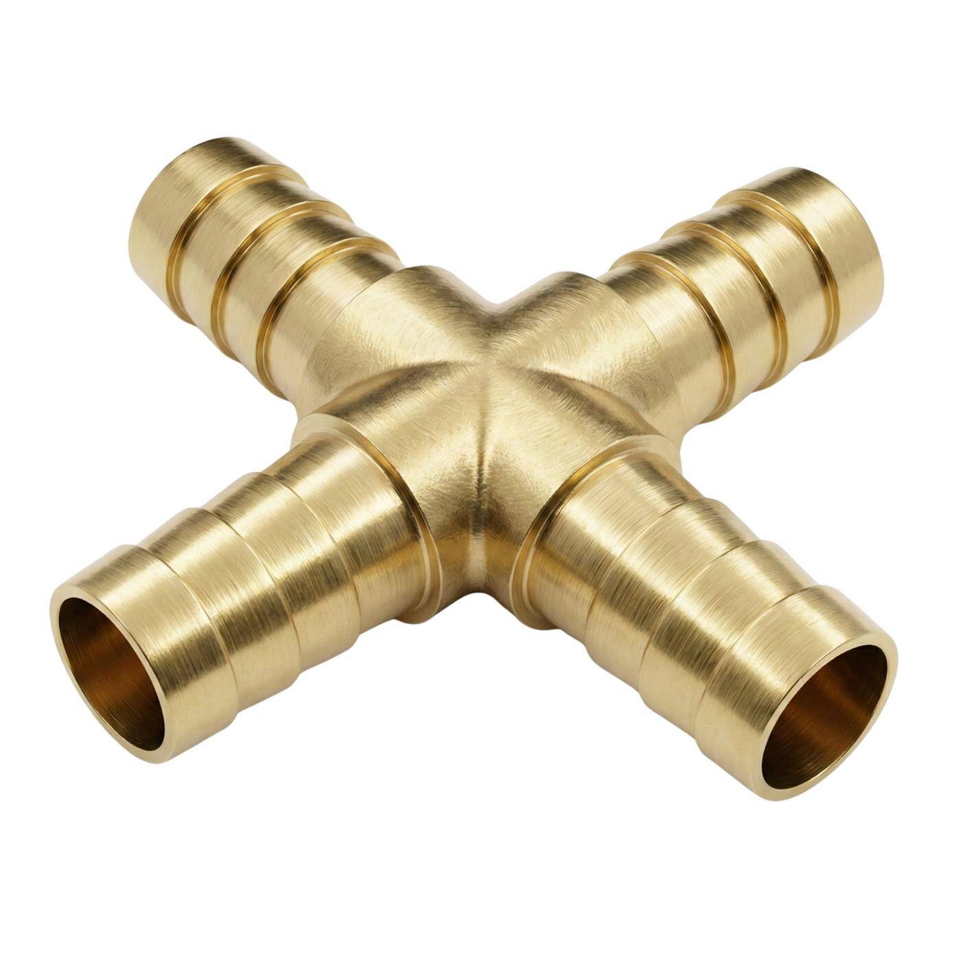 X-Schlauchverbinder für 13mm (1/2") Schlauch aus Messing Kreuz-Verbinder X-Stück mit Dornenprofil Druckluft & Wasser für Werkstätten, Betriebe und Heimwerker