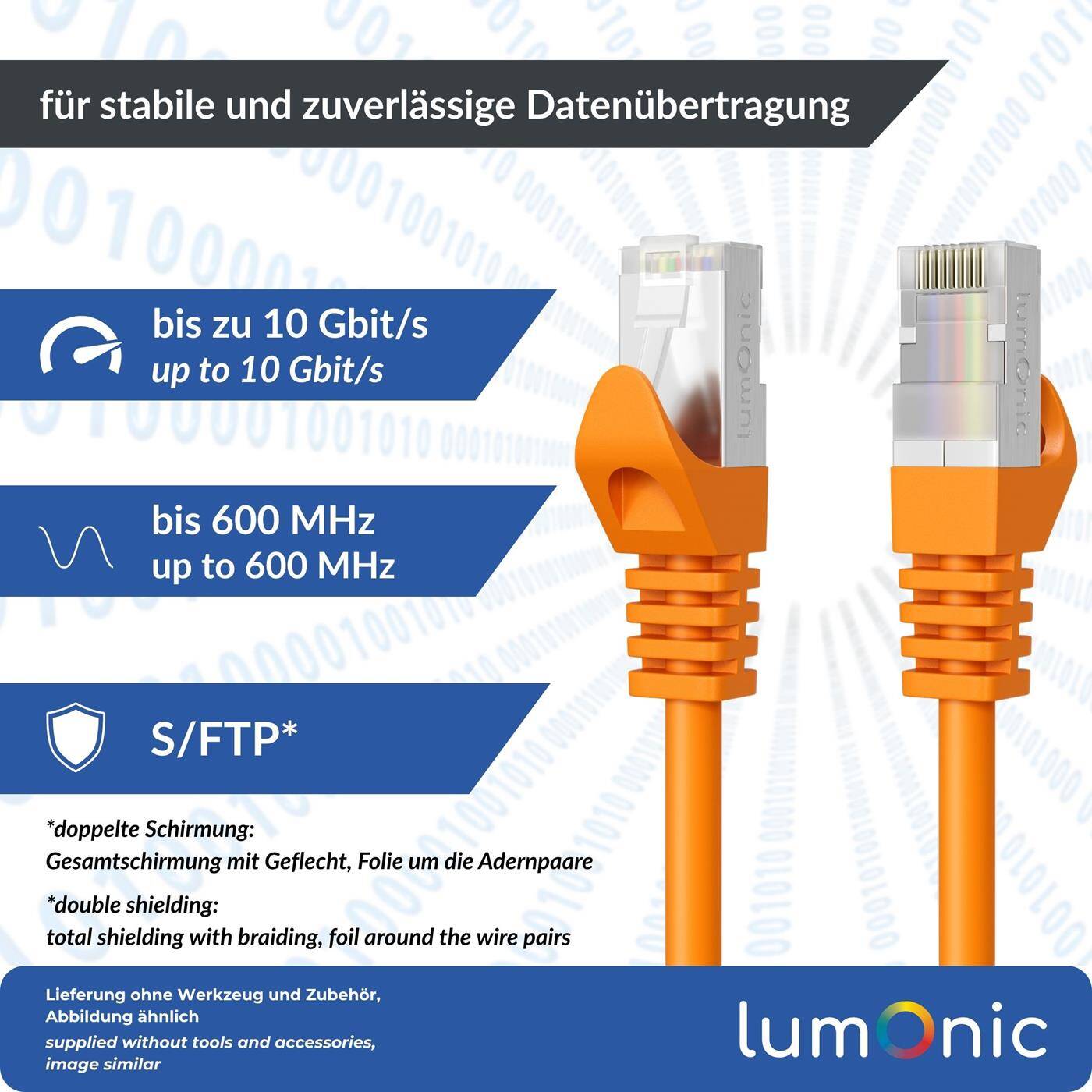 Lumonic CAT7 Patchkabel S/FTP 30m | RJ45 | Orange | Ethernet LAN | Netzwerkkabel