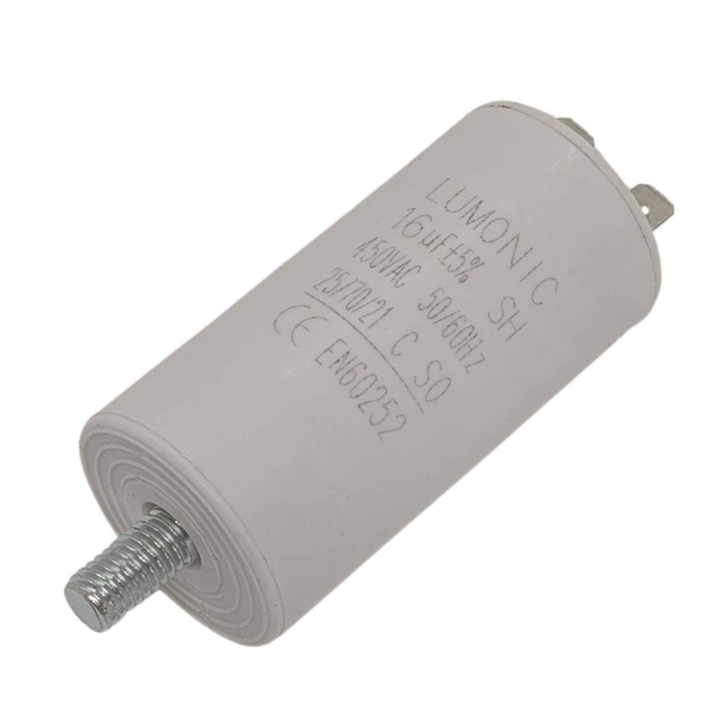 Starting capacitor with Plug 6,3x0,8mm 16µF 450V 34x70mm 16uF Motor capacitor with plastic housing