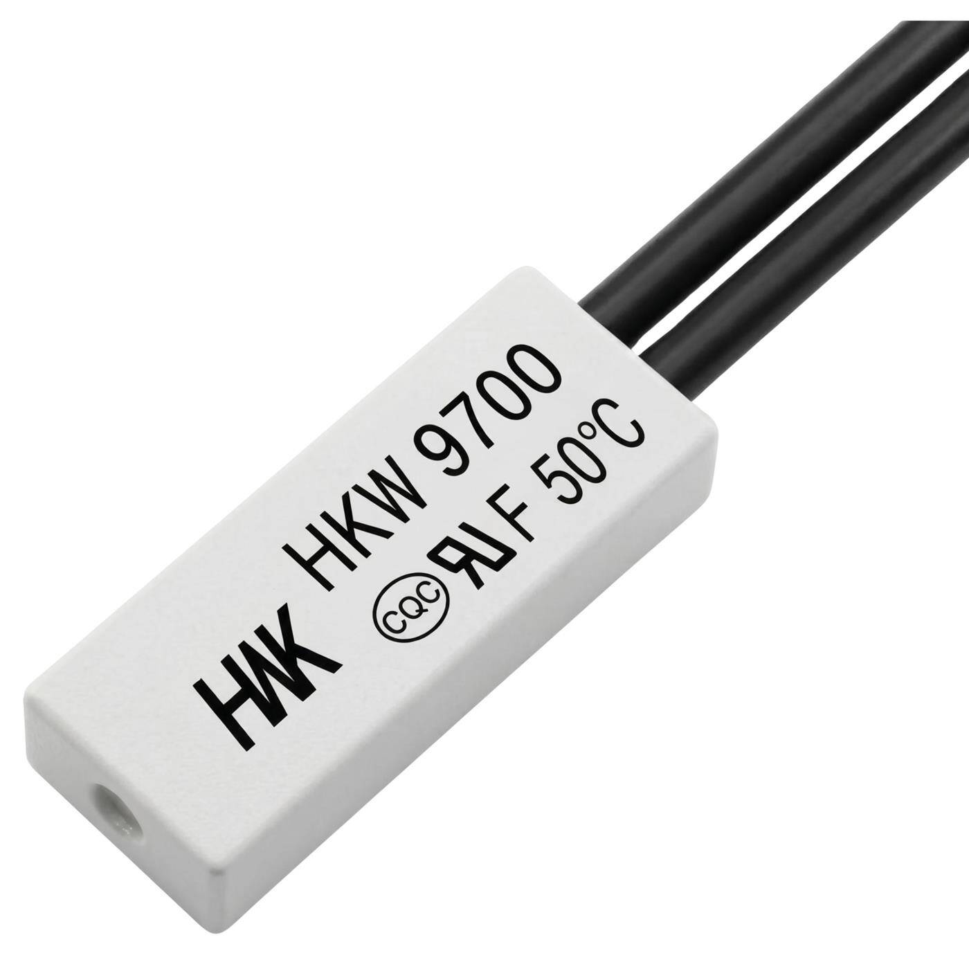 Lumonic HKW9700 Temperaturschalter flach | 50°C ± 5°C | Öffner NC | max. AC 250V/5A | max. DC 24V/8A | Kabel 70mm | 21x8x4mm | Thermoschalter, Bimetall, KSD9700 | Motoren, Netzteile, Heizlüfter