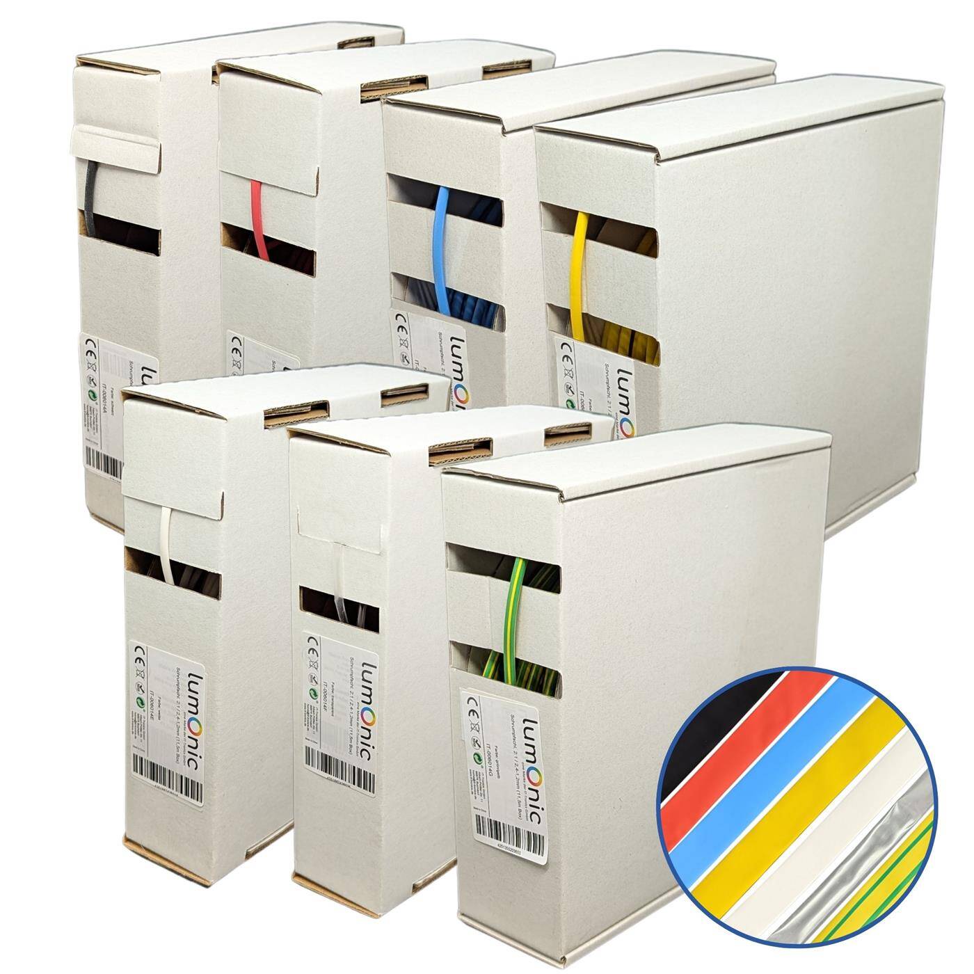 Lumonic 11,5m Schrumpfschlauch Box 2:1 Schwarz - Hier von: 2,4mm auf 1,2mm - Dickwandiger Schrumfpschlauch in verschiedenen Größen