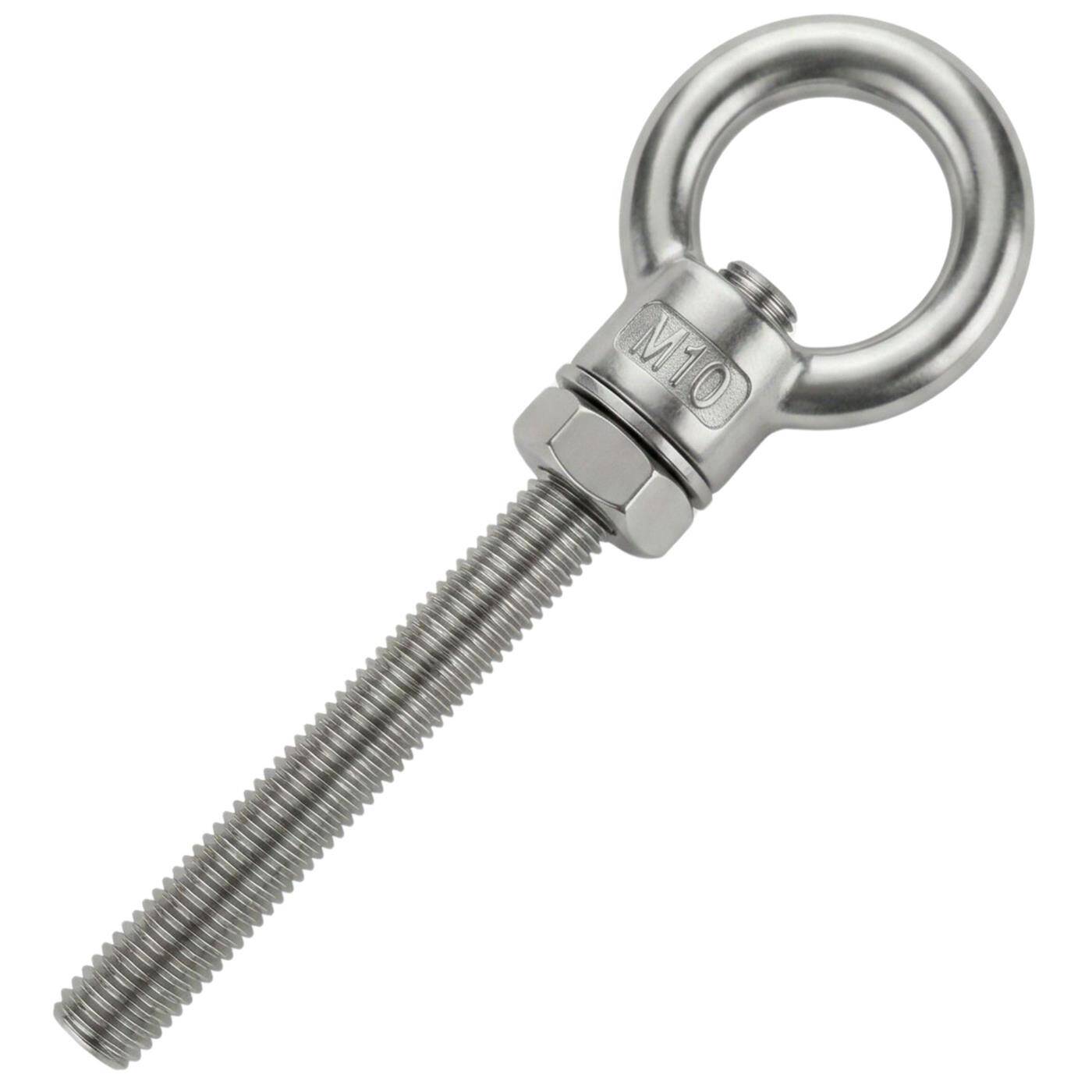 Eye bolt V2A stainless steel M10x100mm  Push-through mounting Eyebolt for awning hammock swing + chains incl. nut + washer