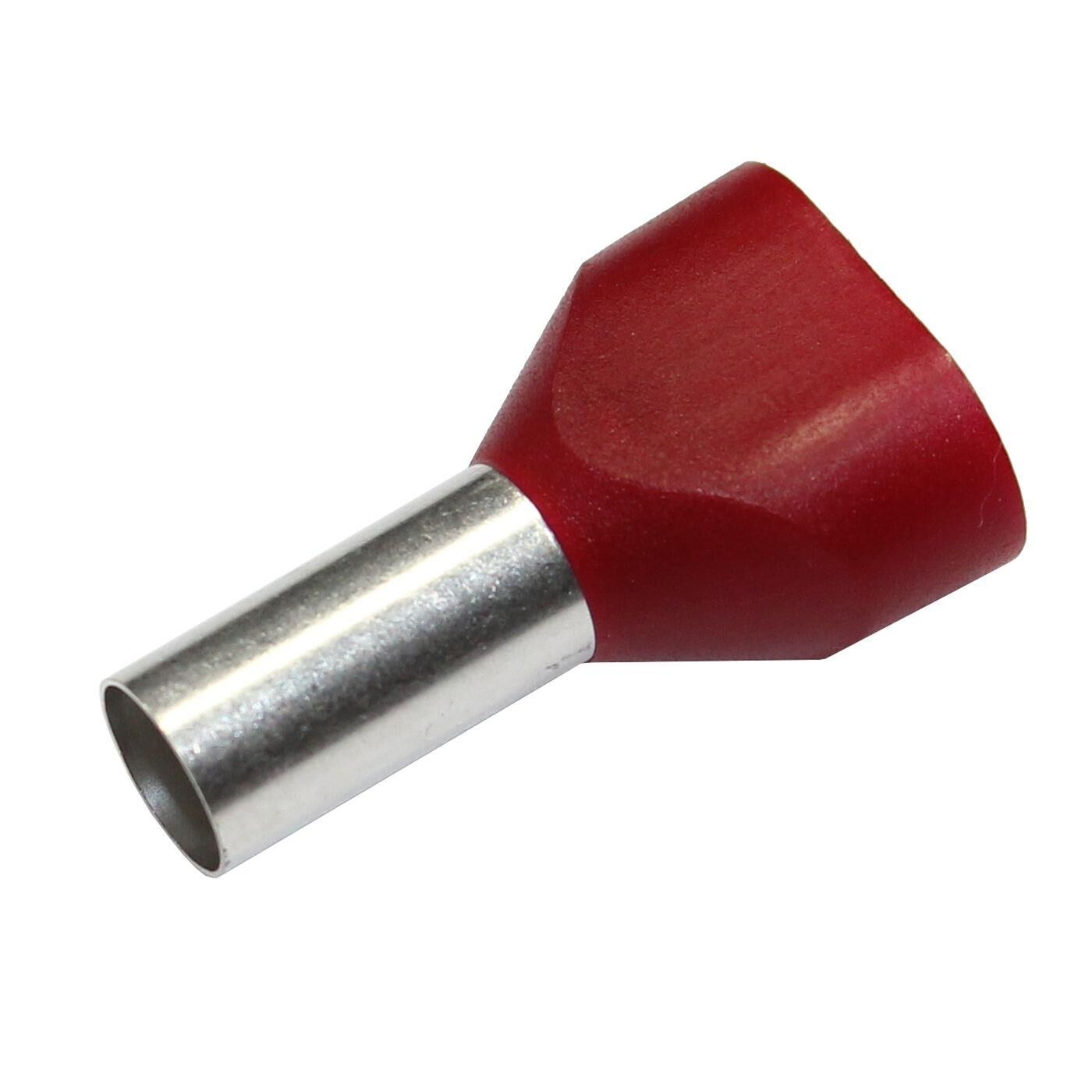 100x Twin Aderendhülse isoliert 2x 10mm² Rot Kupfer verzinnt 6,8x14mm Hülse