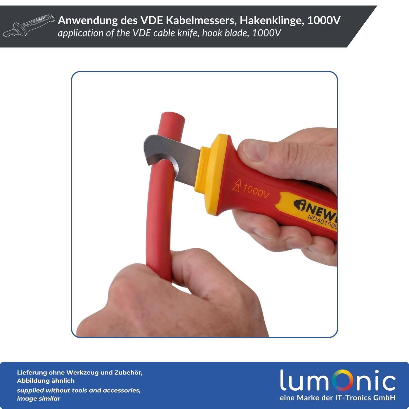 Lumonic VDE Cable Cutter 1000V, Hook Blade - 5Cr13 blade steel, for round cables, protective cap included, non-slip two-component handle