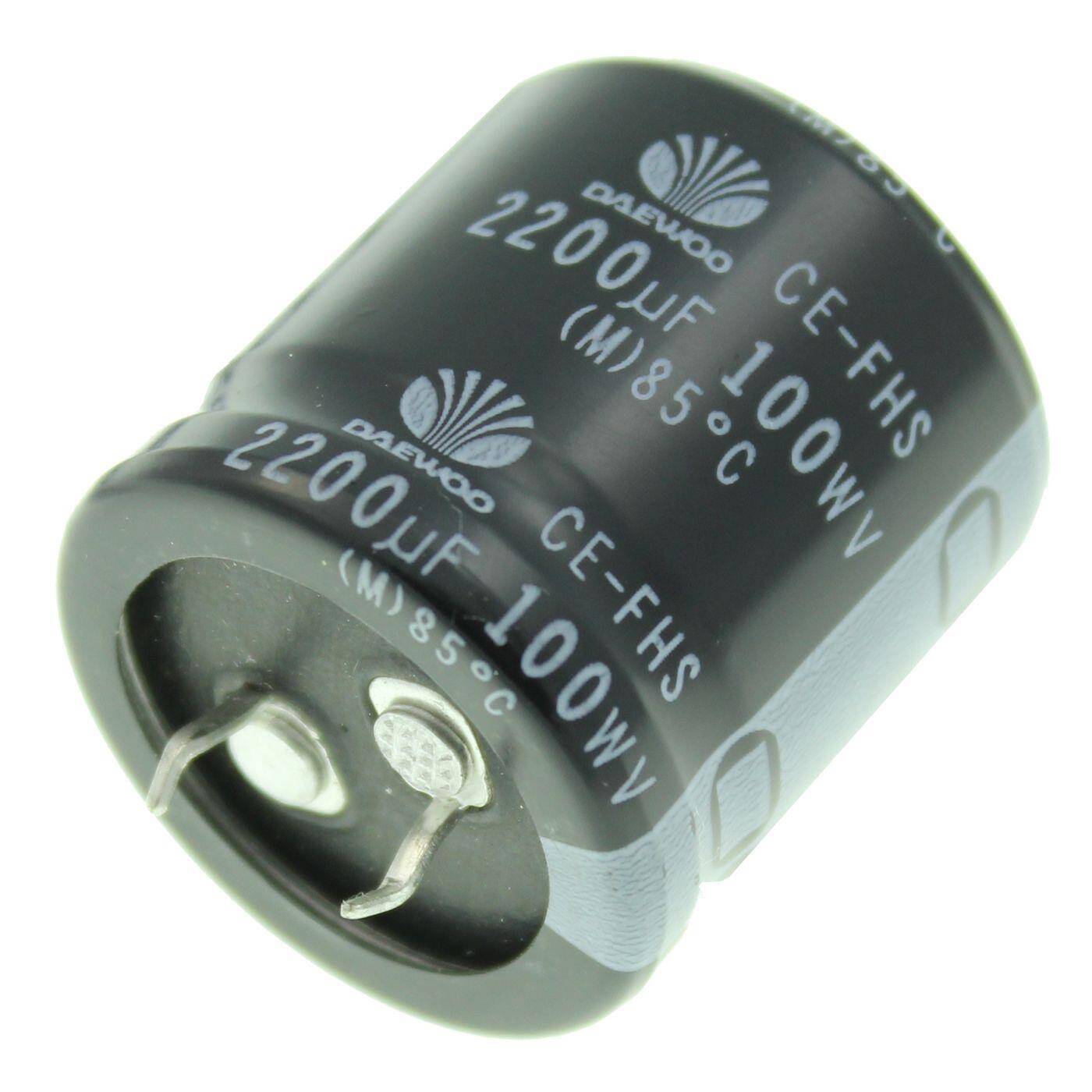 Snap-In Elko Kondensator 2200µF 100V | Elektrolytkondensator bis zu einer Temperatur von 85°C | 30x30mm | 2200uF FHS2A222MKSA Daewoo