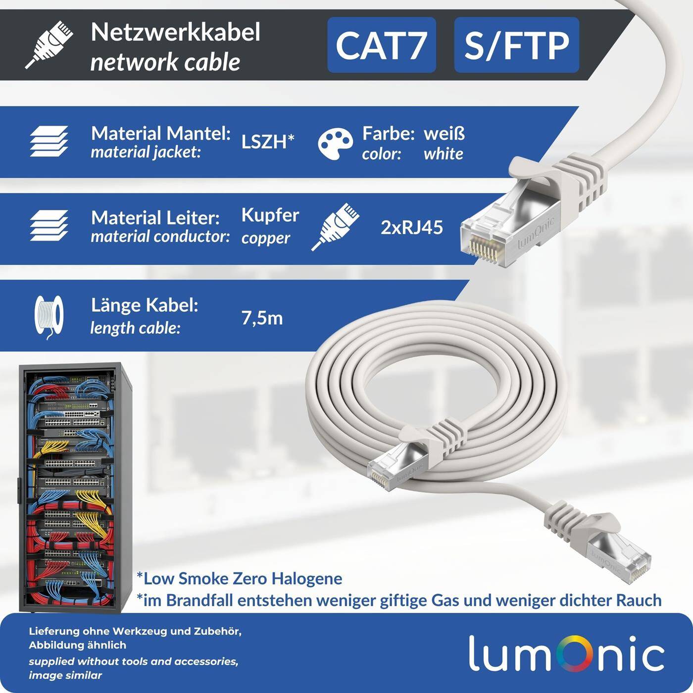 7,5m RJ-45 Netzwerkkabel Patchkabel CAT7 Weiß S/FTP Ethernet DSL LAN CAT.7