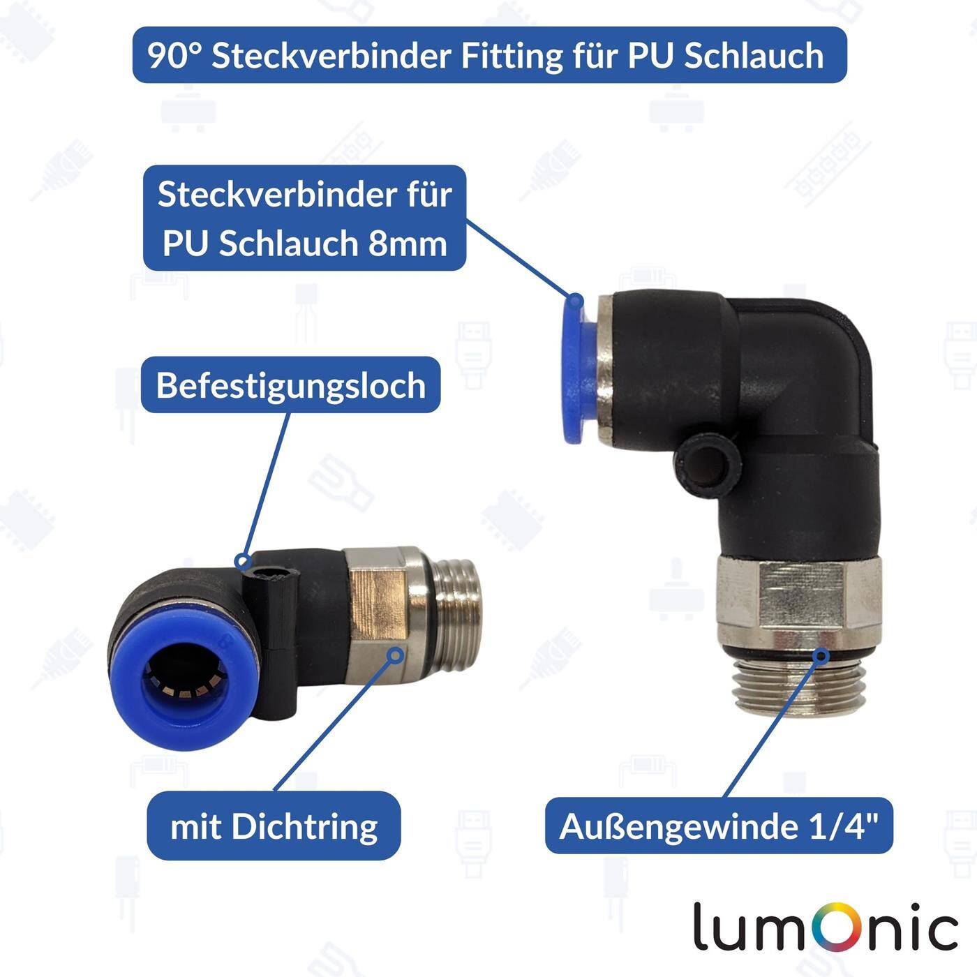 PU Schlauch 90° Steckverbinder Fitting mit Außengewinde 8mm*1/4Zoll Winkel-Verbinder L-Steckverbinder pneumatischer Steckverbinder Fitting Druckluft & Automatisierung