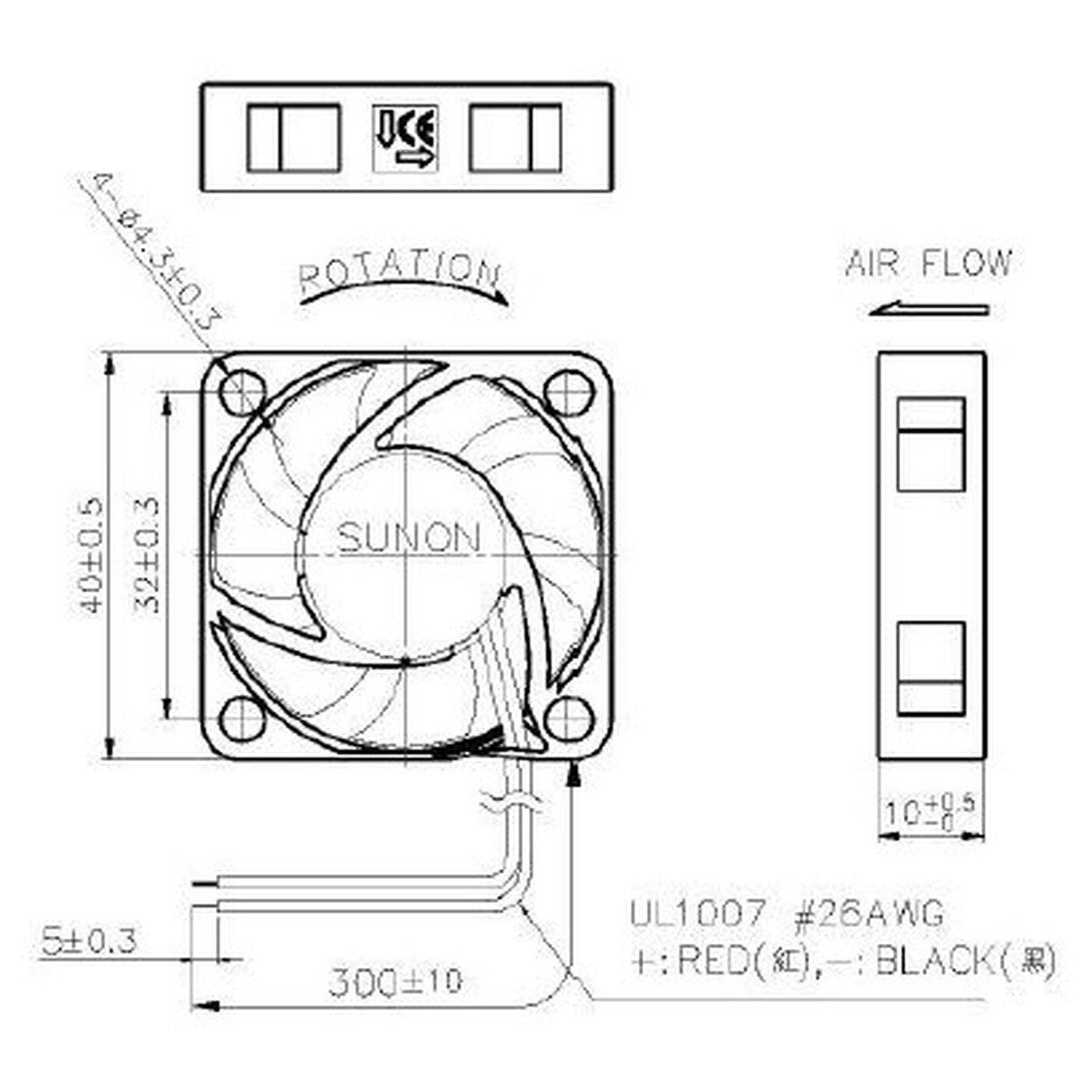 Lüfter 12V DC 0,99W 40x40x10mm 13,9m³/h 7300U/Min 13,9m³/h Sunon EE40101S11000U999