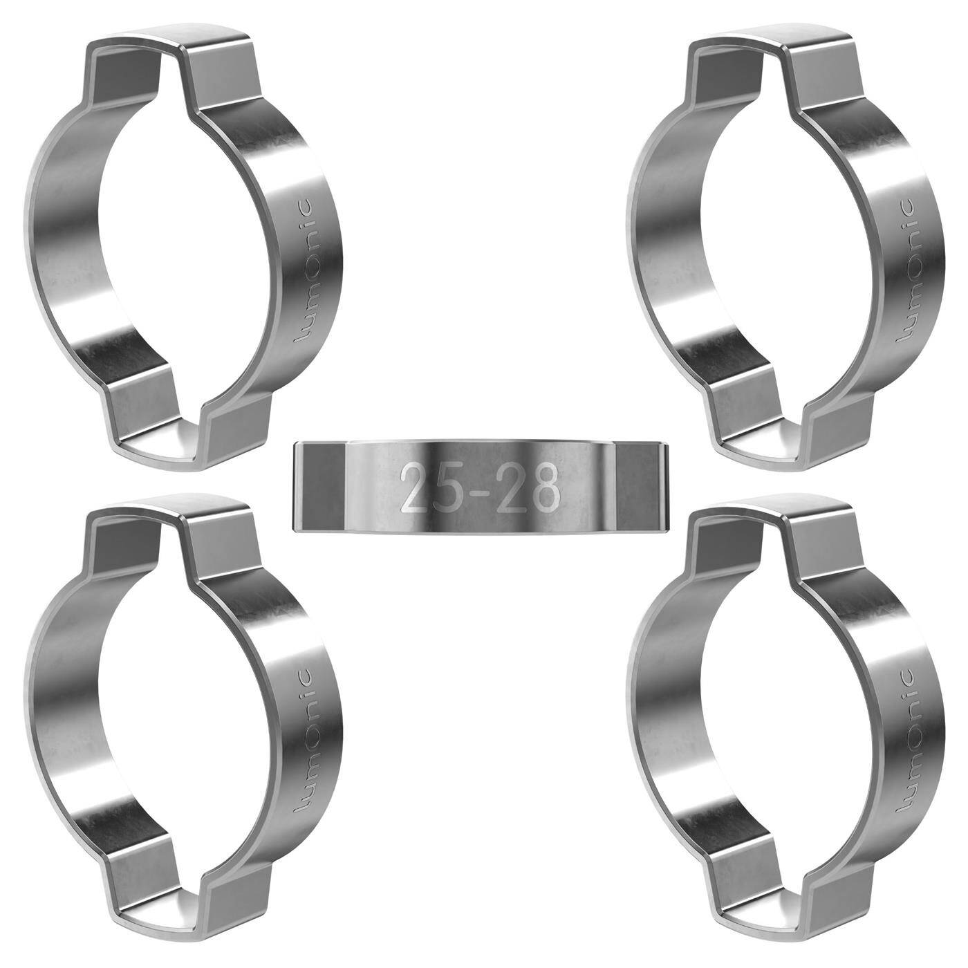 5x 2-Ohr-Schelle 25-28mm V2A Edelstahl Zweiohrschelle Schlauchschelle für Druckluft, Rohrsysteme, Garten, KFZ