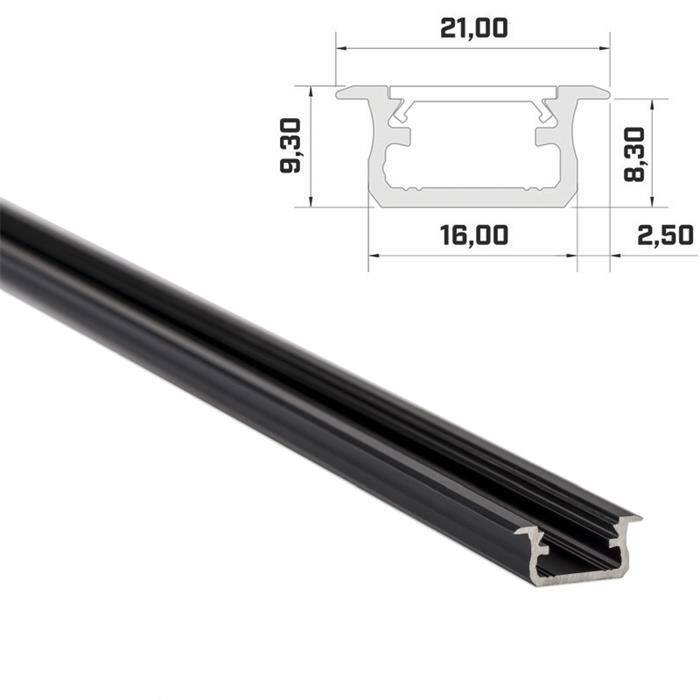 1m LED profile B Black 21x9,3mm Aluminium Installation profile for 12mm LED strips 1m LED profile B Black 21x9,3mm Aluminium Installation profile for 12mm LED strips