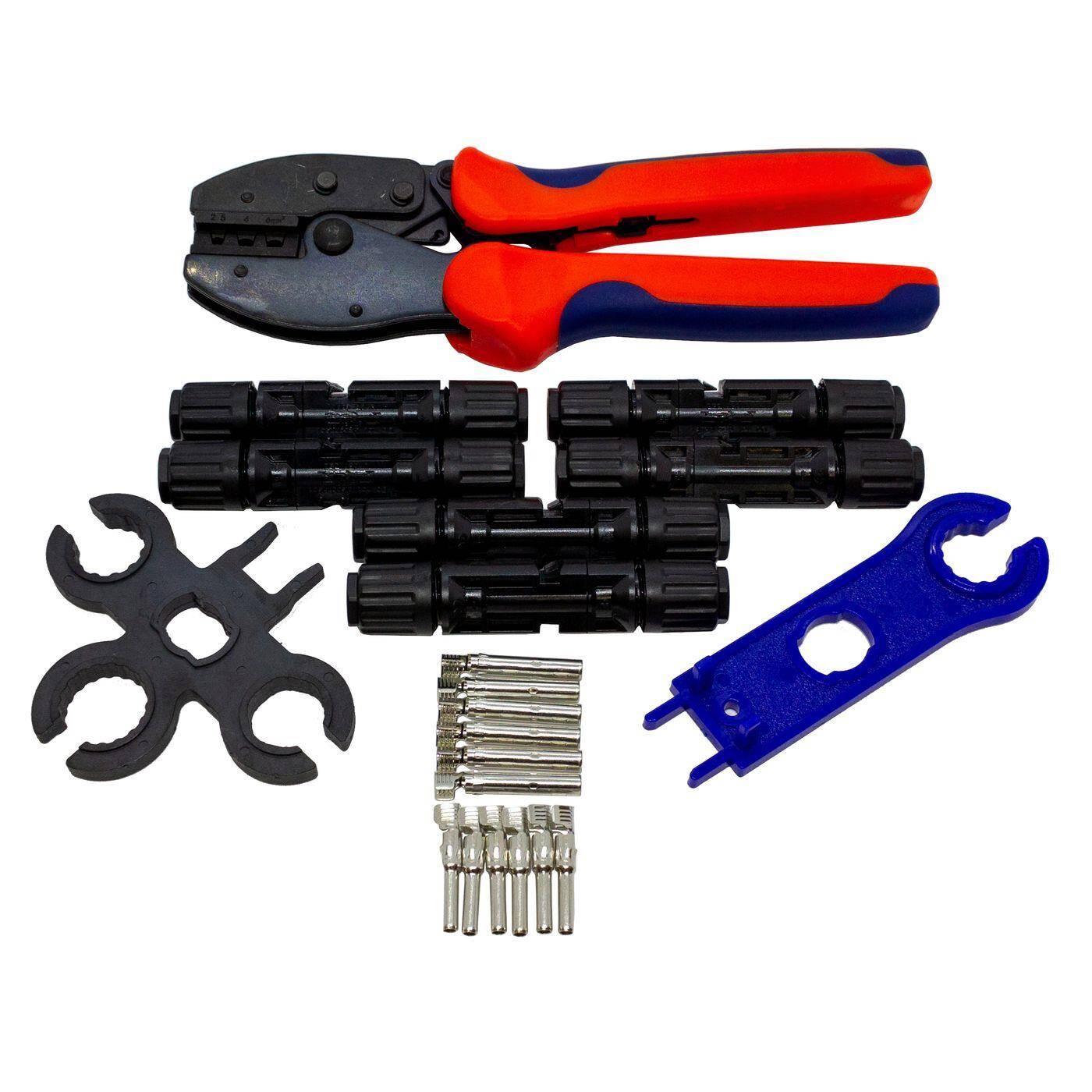 Solar Steckverbinder Set incl. Photovoltaik Crimpzange und Montageschlüssel 2,5....6mm² 1000V DC 30A IP67 -40...+125°C