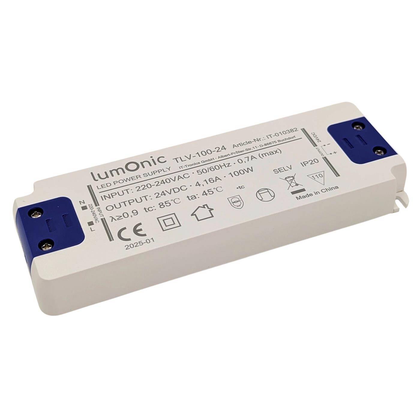 Lumonic I LED transformer TLV-100-24 I 24V 100W I Input 220-240VAC I flicker-free I Overload protection I LED power supply unit I for LED lighting
