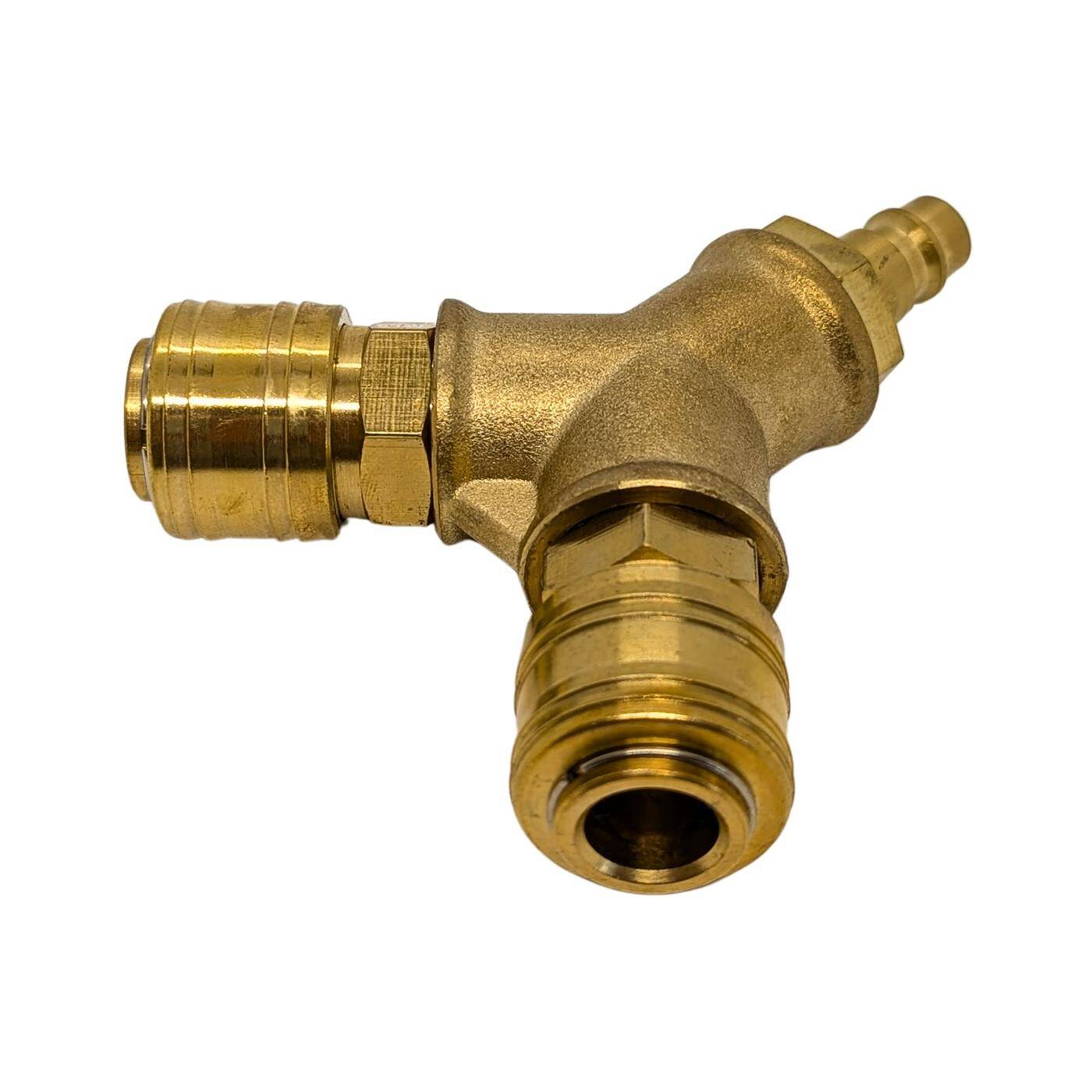 Druckluftverteiler 2-fach komplett mit Kupplungs-Stecker aus Messing Innengewinde 1/2" Druckluftweiche Schnellkupplung Mehrfachverteiler für Werkstätten, Betriebe und Heimwerker