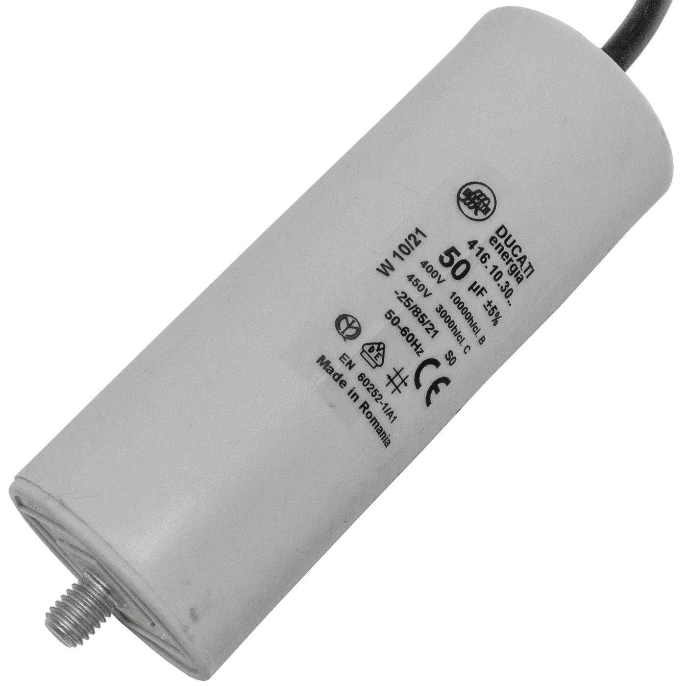 Anlaufkondensator Motorkondensator 50µF 400V 45x119mm Kabel 35cm Ducati 416.10.30 B 50uF