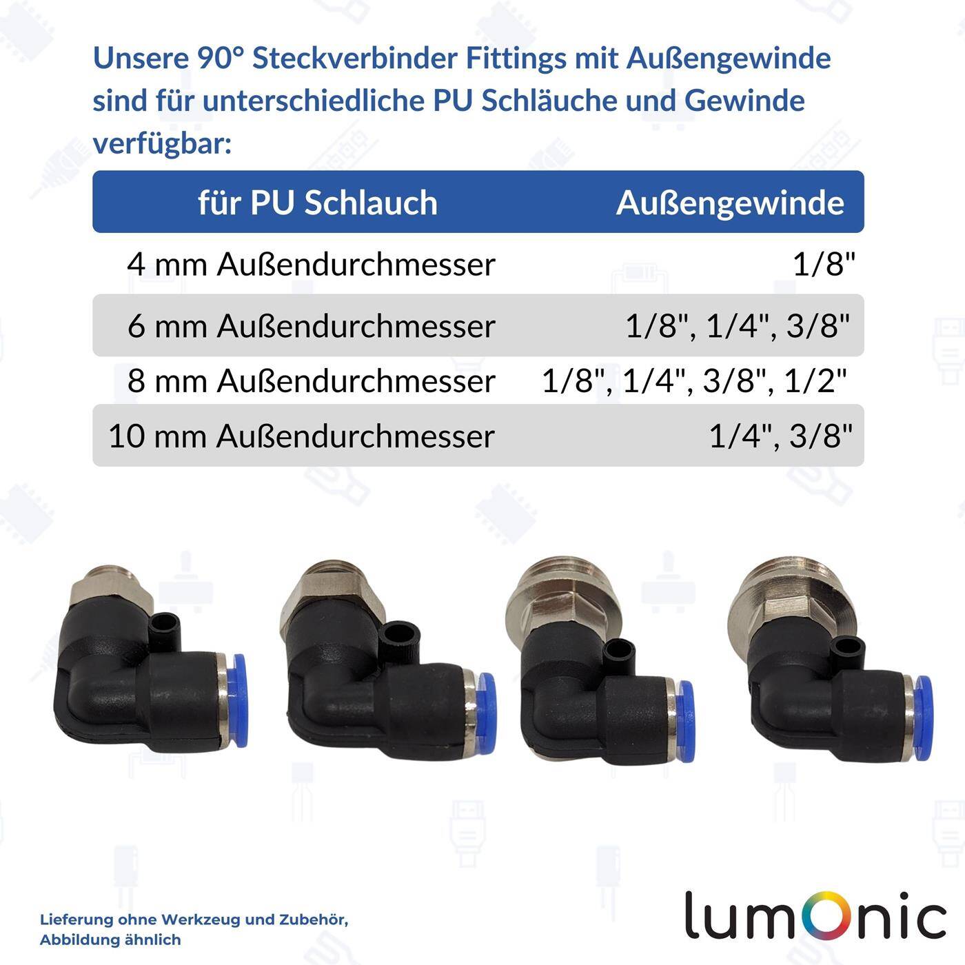 PU Schlauch 90° Steckverbinder Fitting mit Außengewinde 6mm*1/4Zoll Winkel-Verbinder L-Steckverbinder pneumatischer Steckverbinder Fitting Druckluft & Automatisierung