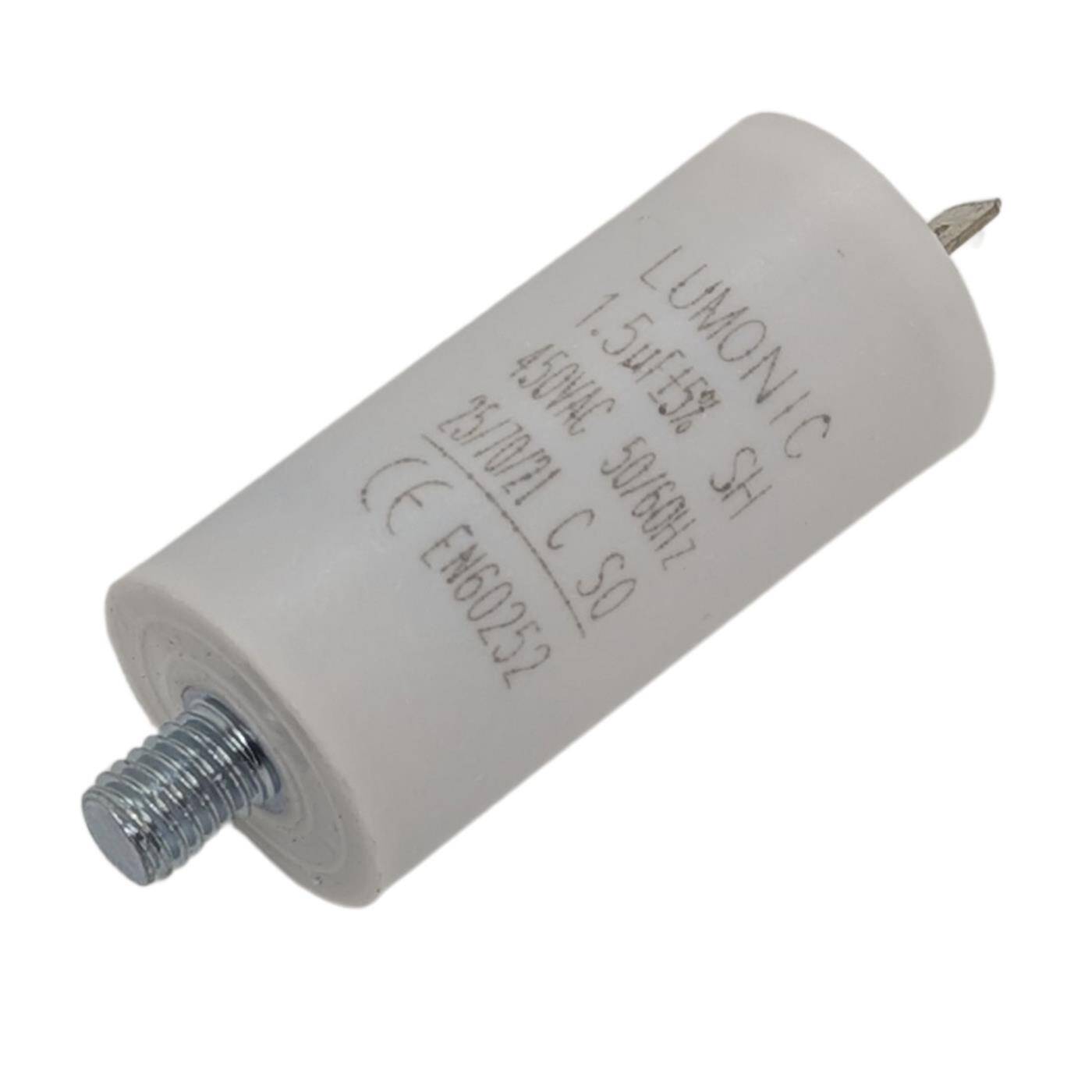 Anlaufkondensator mit Stecker 6,3x0,8mm 1,5µF 450V 26x55mm 1,5uF Motorkondensator mit Kunststoffgehäuse
