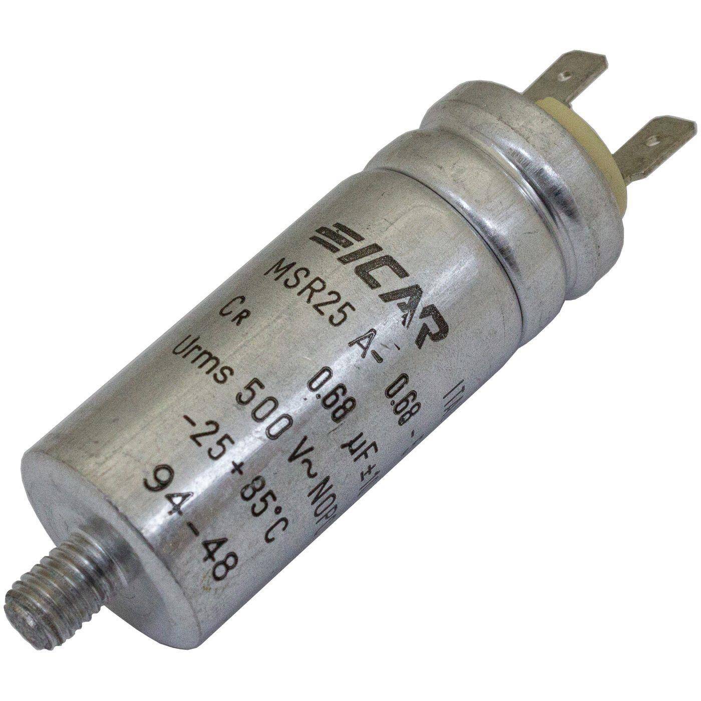 Anlaufkondensator Motorkondensator 0,68µF 500V 25x63mm Stecker 6,3x0,8mm ICAR 0,68uF