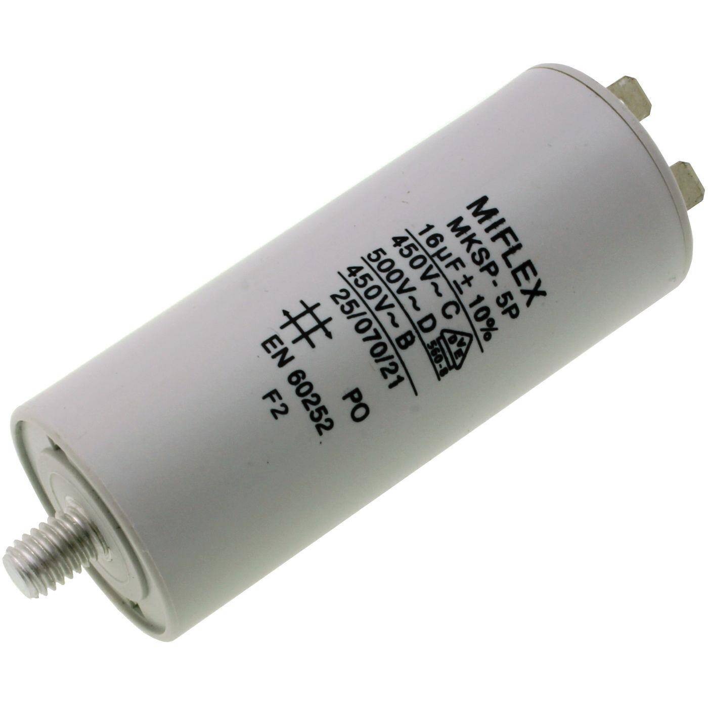 Anlaufkondensator Motorkondensator 16µF 450V 35x83mm Stecker 6,3x0,8mm Miflex 16uF