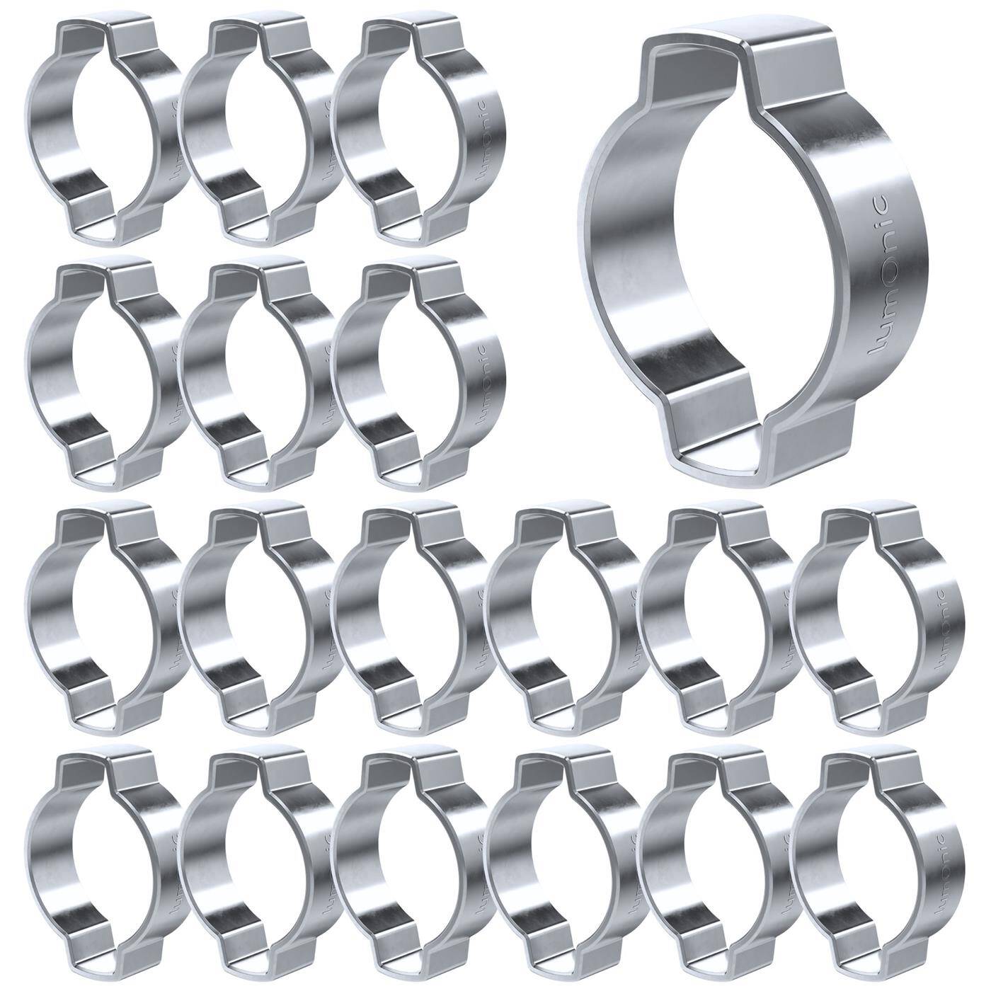 20x 2-Ohr-Schelle 17-20mm Stahl Verzinkt Zweiohrschelle Schlauchschelle für Druckluft, Rohrsysteme, Garten, KFZ