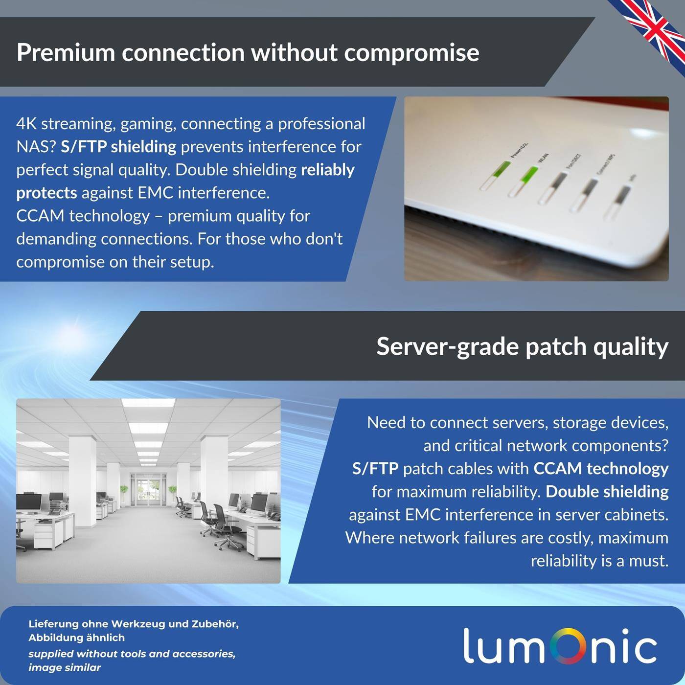Lumonic LAN Network cable 100m | LAN Cable CAT6 S/FTP | Patch Cable  4x 2x AWG26/7 (stranded) | 250MHz 10 Gbit/s Ethernet