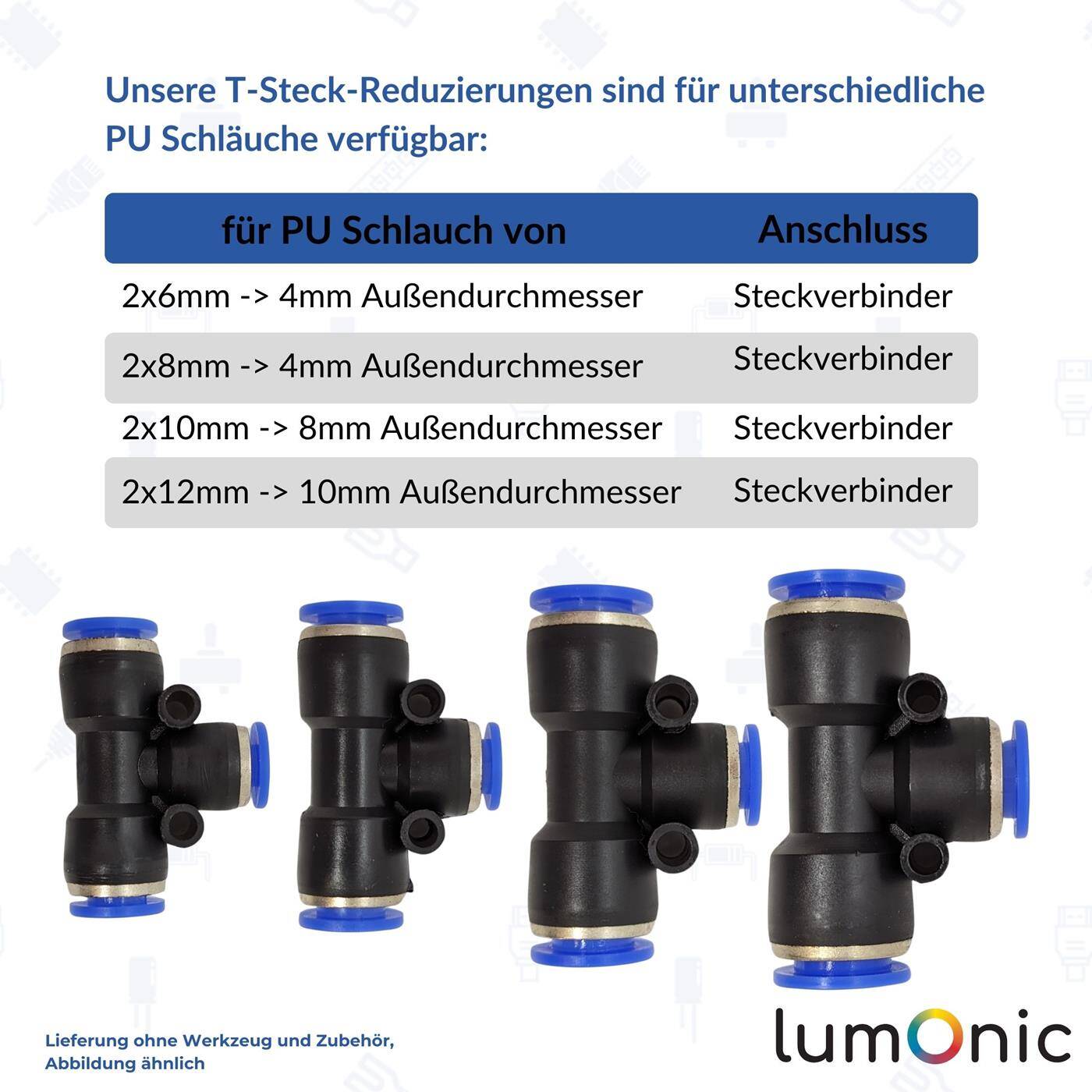 PU hose T-connector reduction 12/10/12mm T-piece Push-in Pneumatic plug connector T-distributor reducing Compressed air