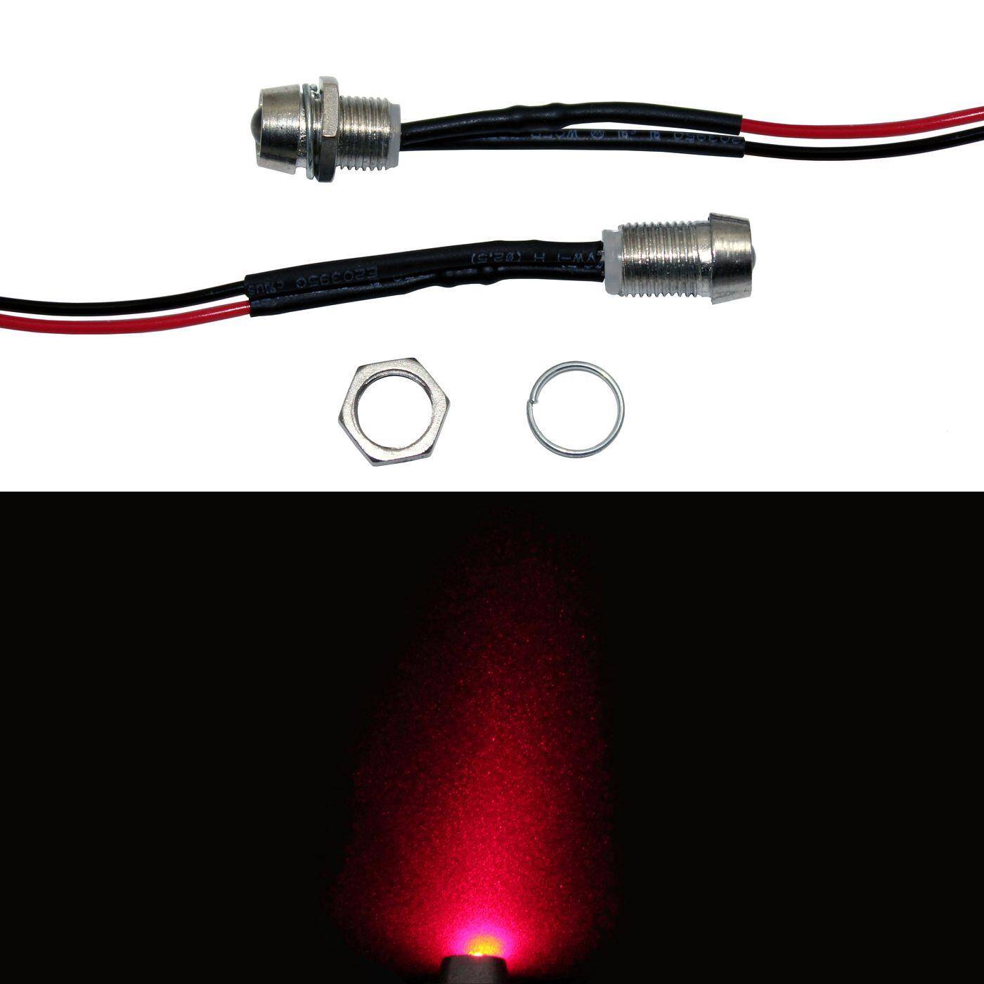 10x Superhelle Signal Schraub LEDs Rot 24V 20cm Kabel 3000…5000mcd 45°