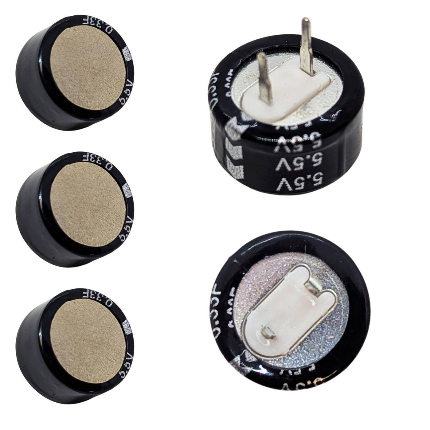 5x Supercap 0,33F 5,5V C-Type, EDLC for direct use, high capacity, 5.5V monoblock - no balancing necessary, flicker protection, backup, Arduino, PLC, heating