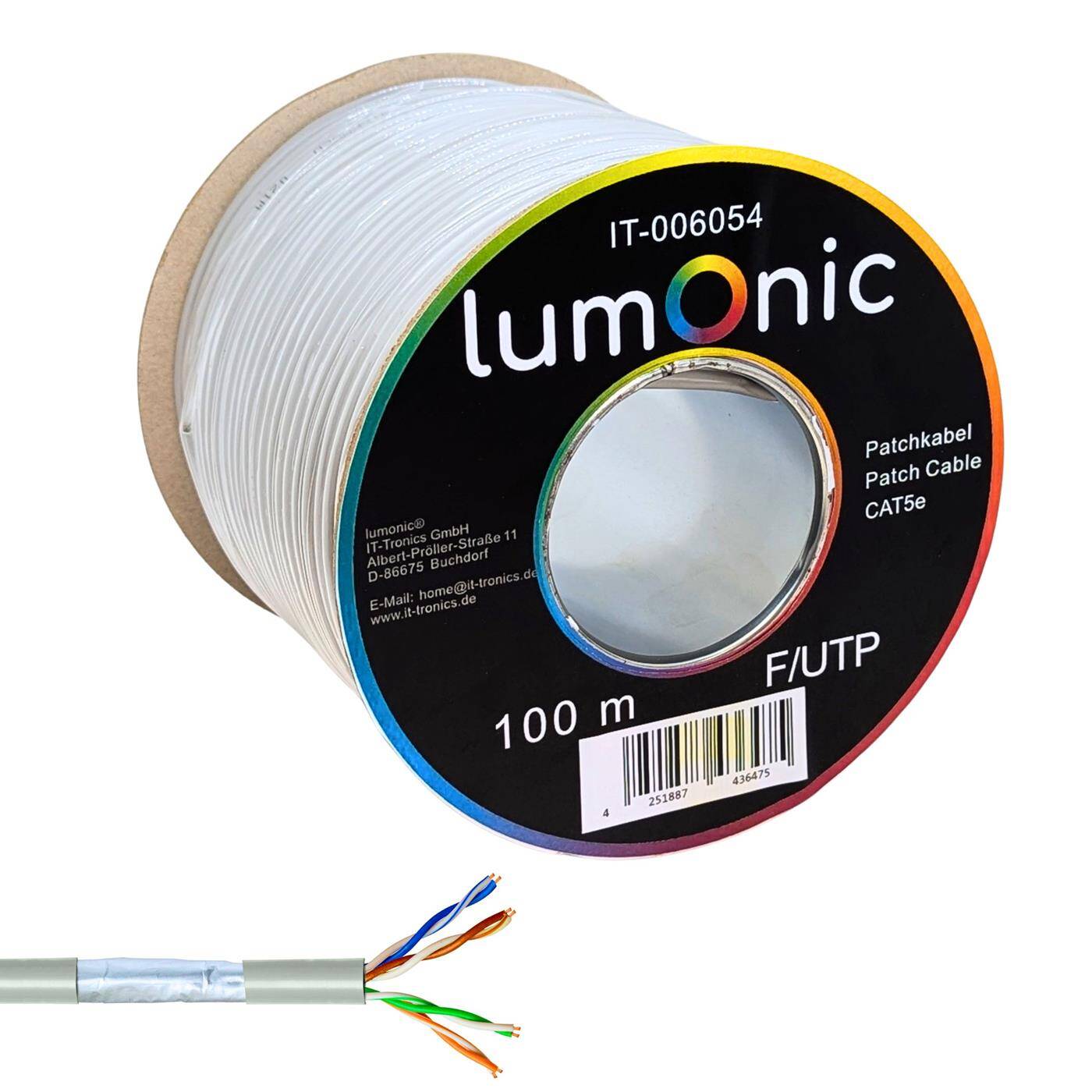 Lumonic 100m Netzwerkkabel CAT 5e F/UTP I CAT5e-kabel, Gigabit Lan Kabel, Ethernet Kabel I Flexibles Patchkabel geschirmt, für den Innenbereich bis 100 MHz