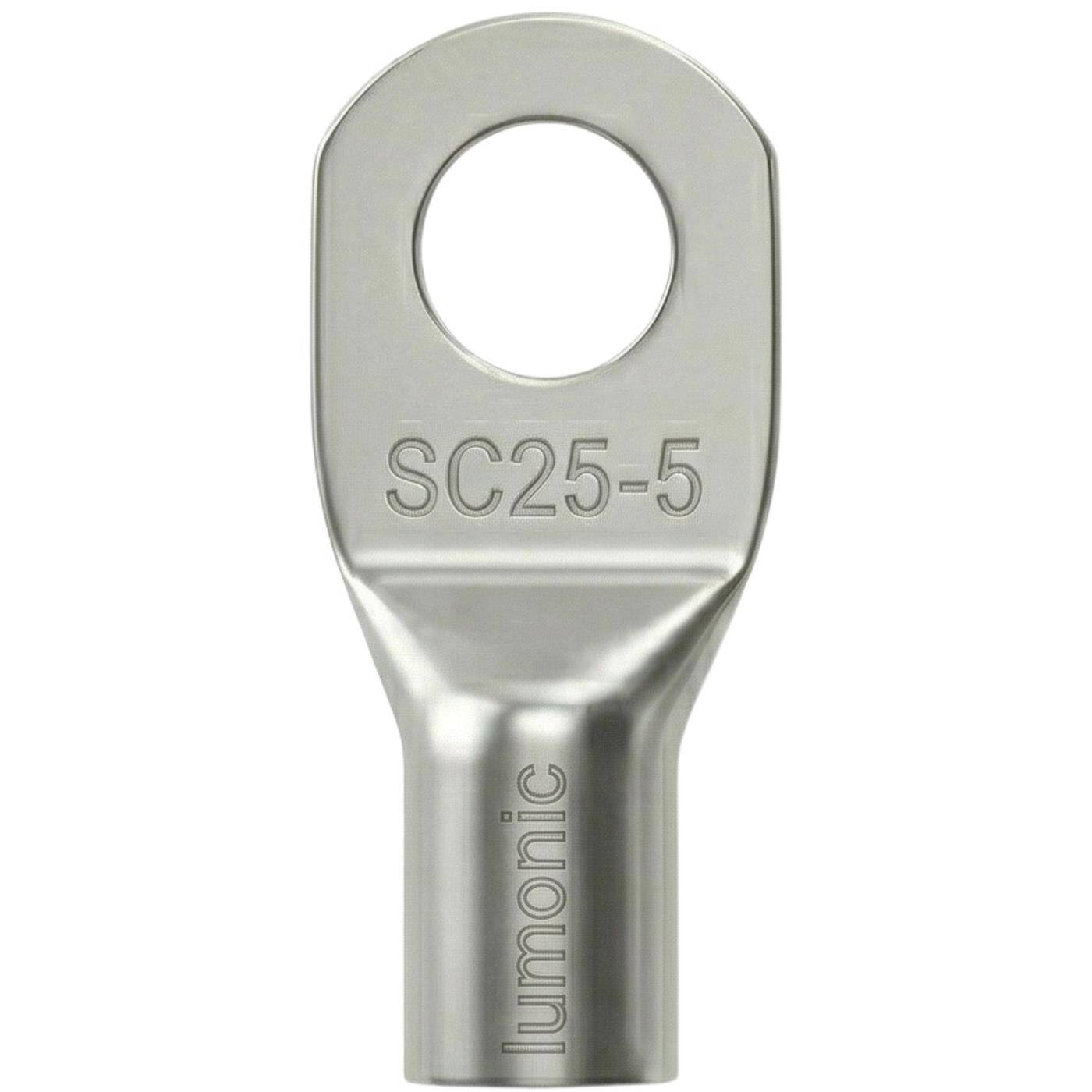 Lumonic 10x Tubular cable lug 25mm² blank | M5 | Tinned copper | Cable connection without soldering | SC25-5, Set of 10 crimp cable lugs, crimp connectors | Motor vehicle, mechanical engineering, motorhome, battery