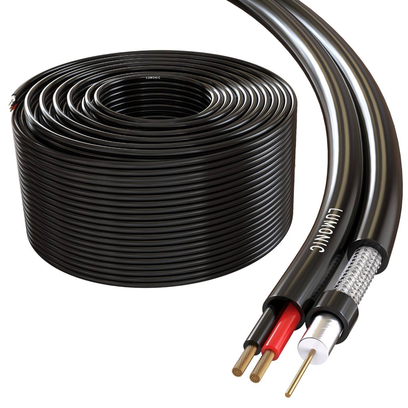 305m RG59 Coaxial cable on wooden spool CCTV surveillance cable with power 75 Ohm 90dB Video + Electricity
