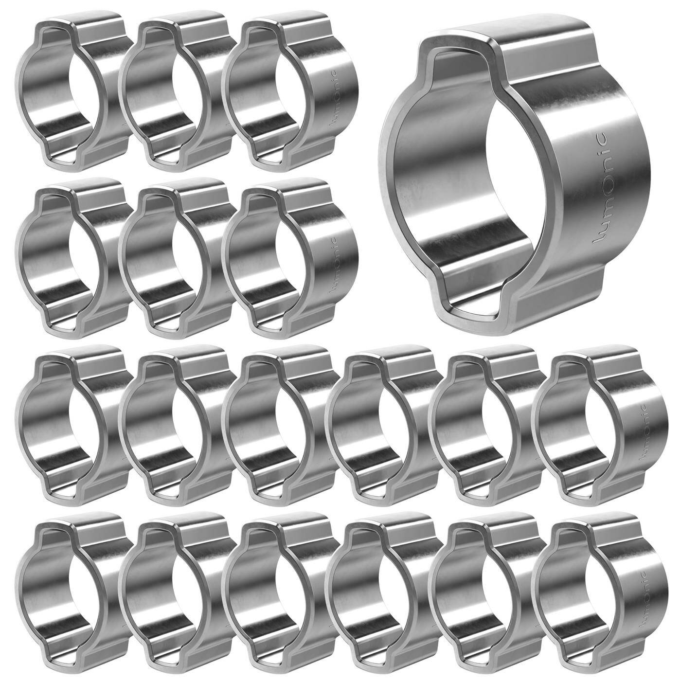 Lumonic I 20x 2-ear clip 7-9mm I V2A Stainless steel I Two-ear clamp I Hose clamp I for Compressed air, Pipe systems, Garden, CAR