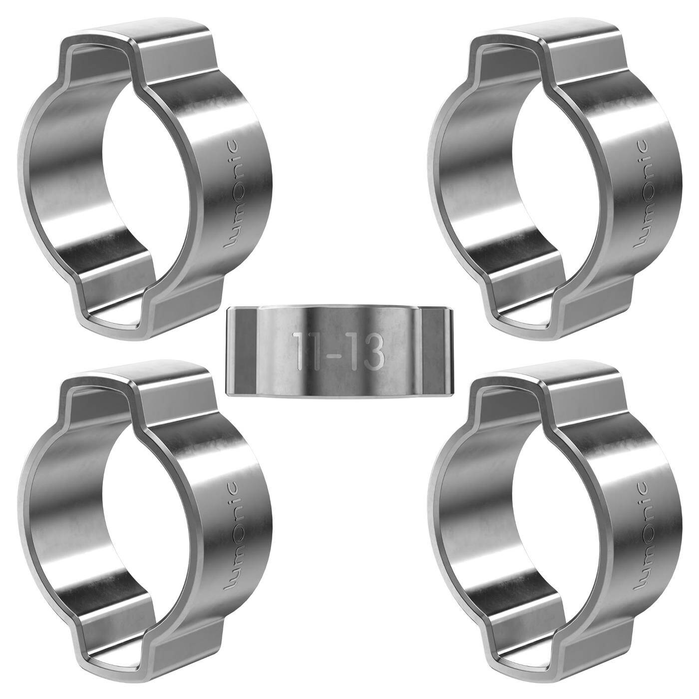 Lumonic I 5x 2-Ohr-Schelle 11-13mm I V2A Edelstahl I Zweiohrschelle I Schlauchschelle I für Druckluft, Rohrsysteme, Garten, KFZ