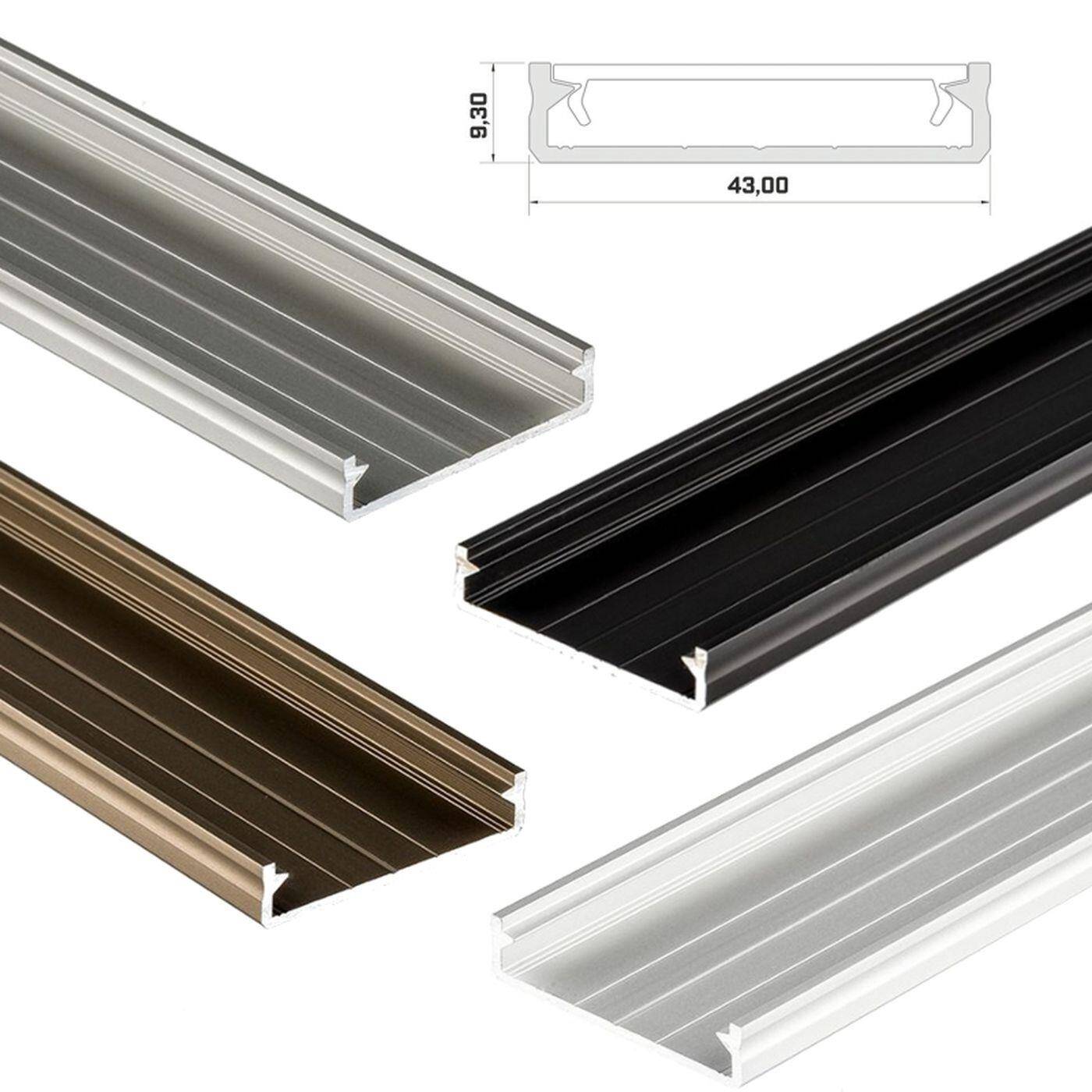 1m LED Profil Solis Silber 43x9mm Aluminium Aufbauprofil für 38mm LED Streifen