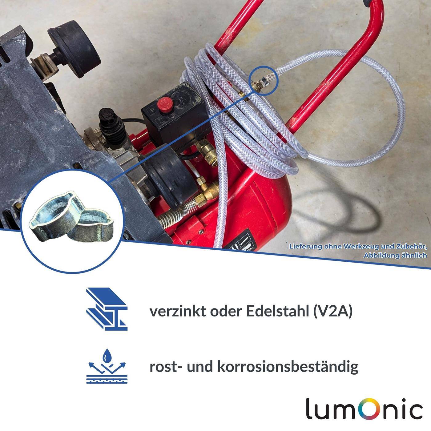 Lumonic I 50x 2-ear clip 31-34mm I Steel Galvanised I Two-ear clamp I Hose clamp I for Compressed air, Pipe systems, Garden, CAR