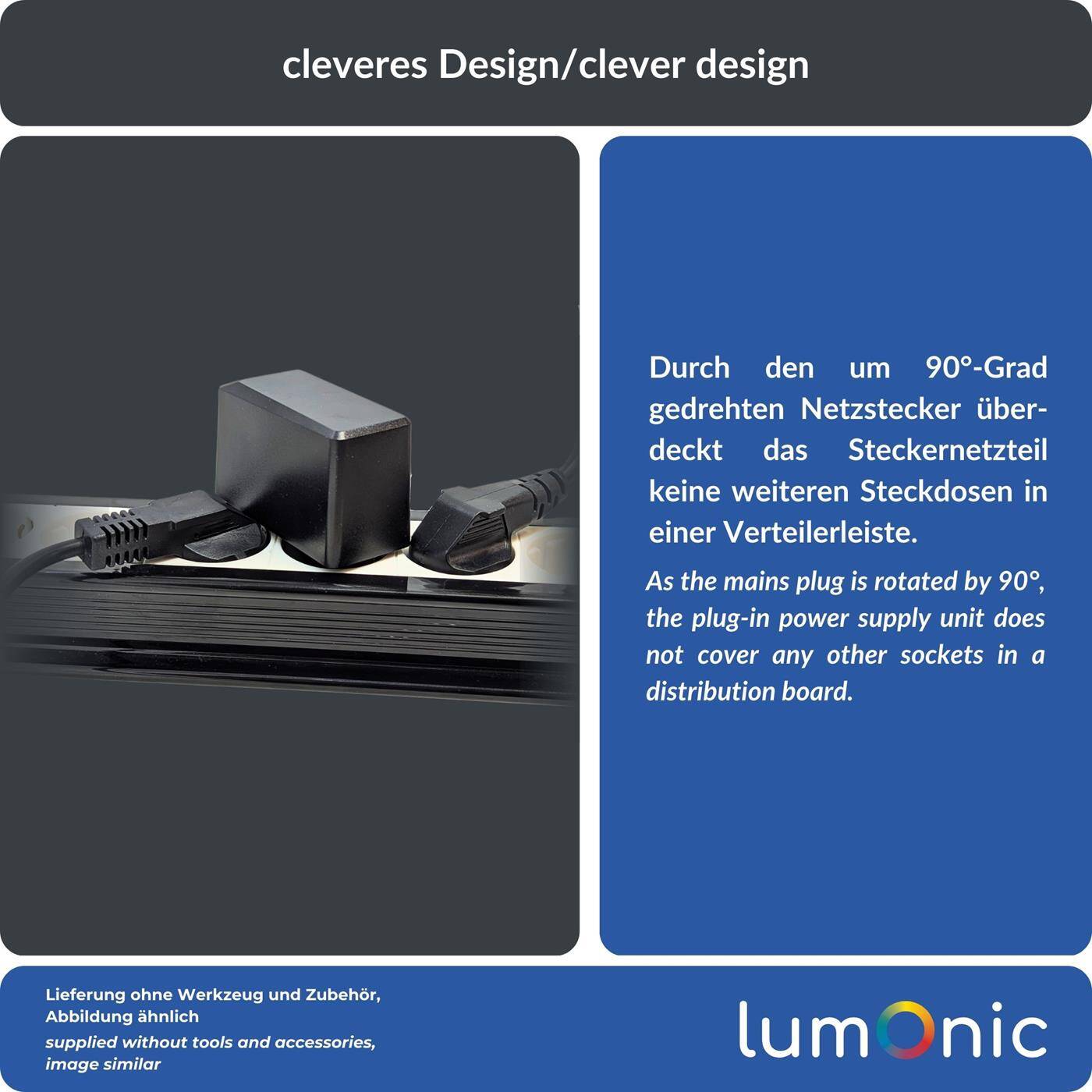 Lumonic I LED plug-in power supply PIP-12-12 I 12V 12W I Input 100-240VAC I Extra long cable with hollow plug 5,5/2,1 I Overload protection I universeller EU-Netzadapter I for LED strips