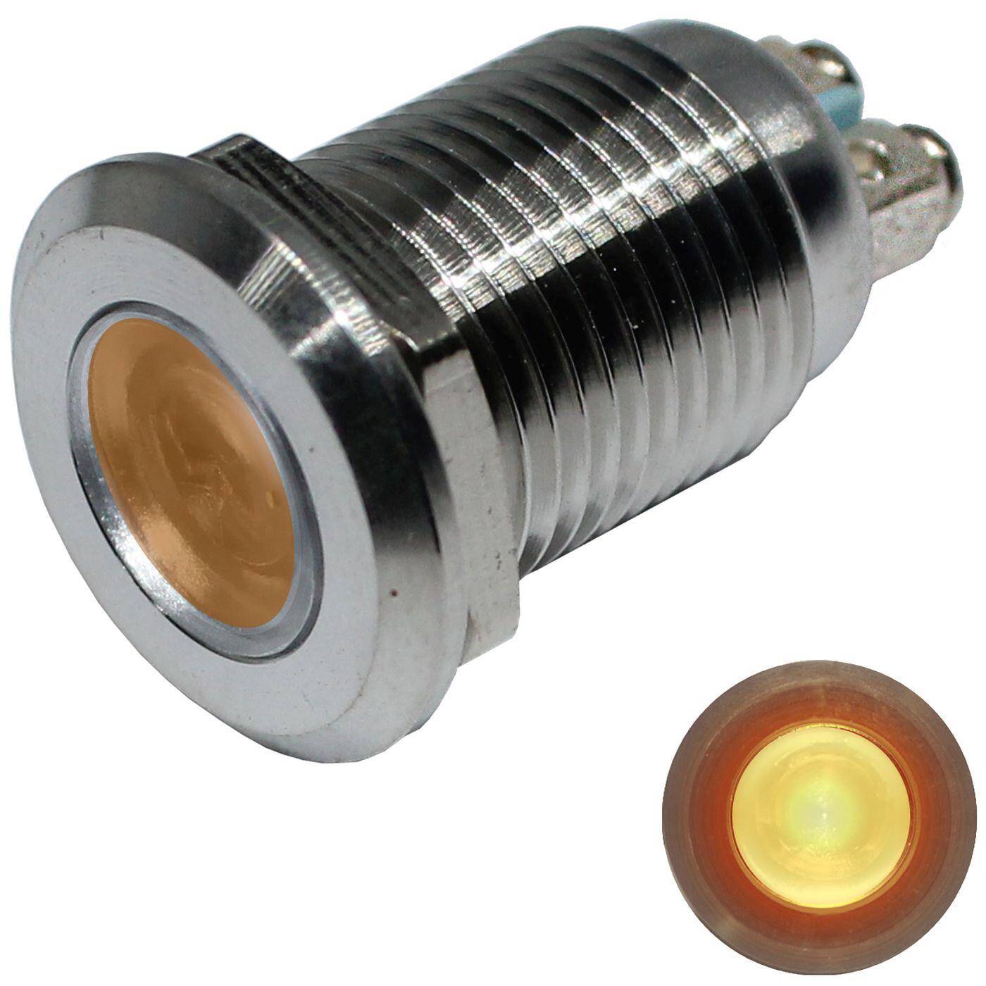 Edelstahl Kontrollleuchte V2A Signalleuchte Ø16mm LED Gelb IP67 Schraubanschluss Ø18x25mm -25...+70°C