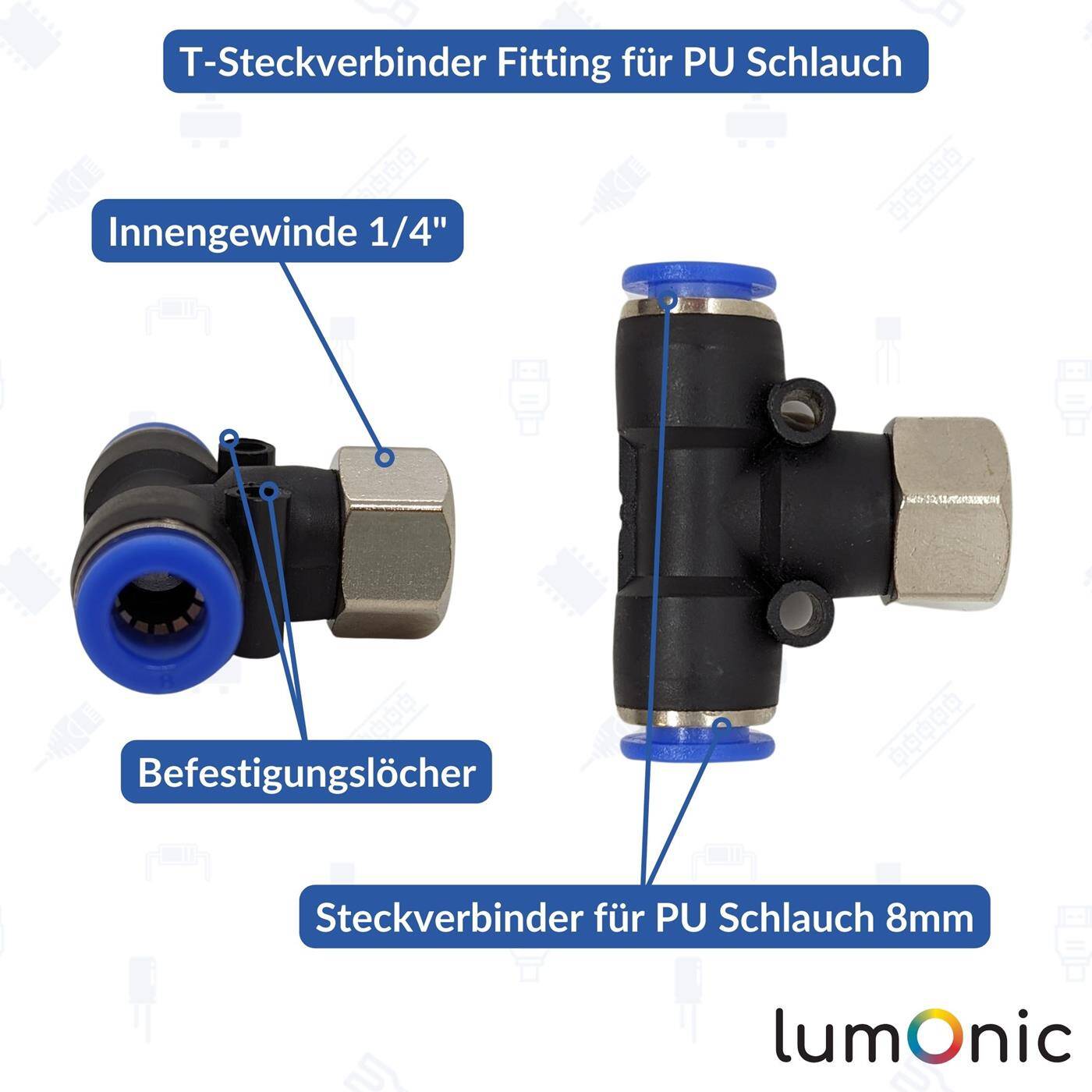 PU hose T-connector fitting with female thread 8mm*1/4inch T-piece Push-in Pneumatic plug connector T-distributor Compressed air