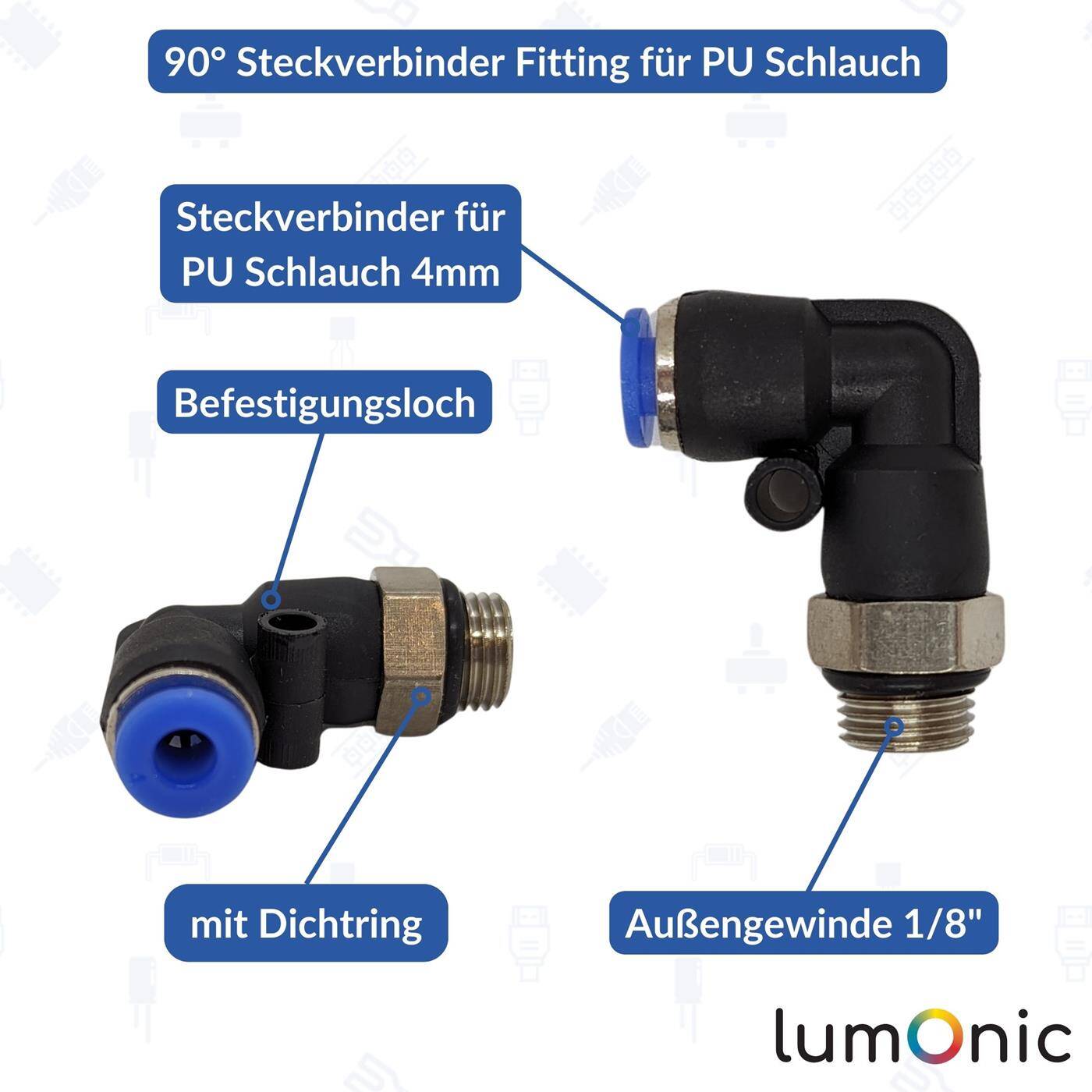 PU hose 90° plug connector fitting with external thread 4mm*1/8inch Angle connector L-connector Pneumatic plug connector Fitting Compressed air PU hose 90° plug connector fitting with external thread 4mm*1/8inch Angle connector L-connector Pneumatic plug connector Fitting Compressed air