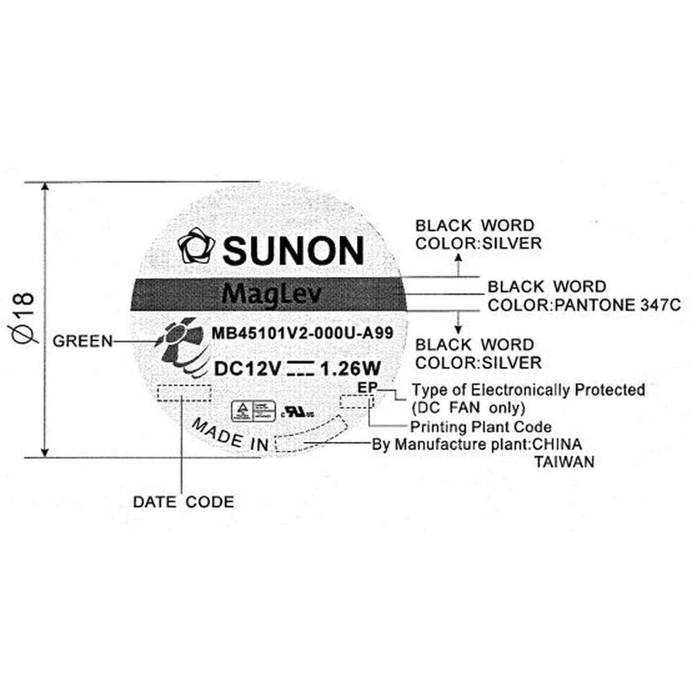 Fan 12V DC 1,26W 45x45x10mm 15,6m³/h 5000U/Min 15,6m³/h Sunon MB45101V2-A99