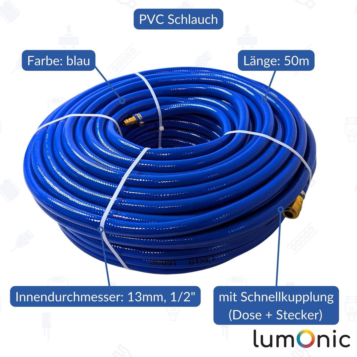 50m Compressed air hose with quick coupling 13mm PVC Compressed air extension Can ready-made Flexible, abrasion-resistant and fabric-reinforced 50m Compressed air hose with quick coupling 13mm PVC Compressed air extension Can ready-made Flexible, abrasion-resistant and fabric-reinforced