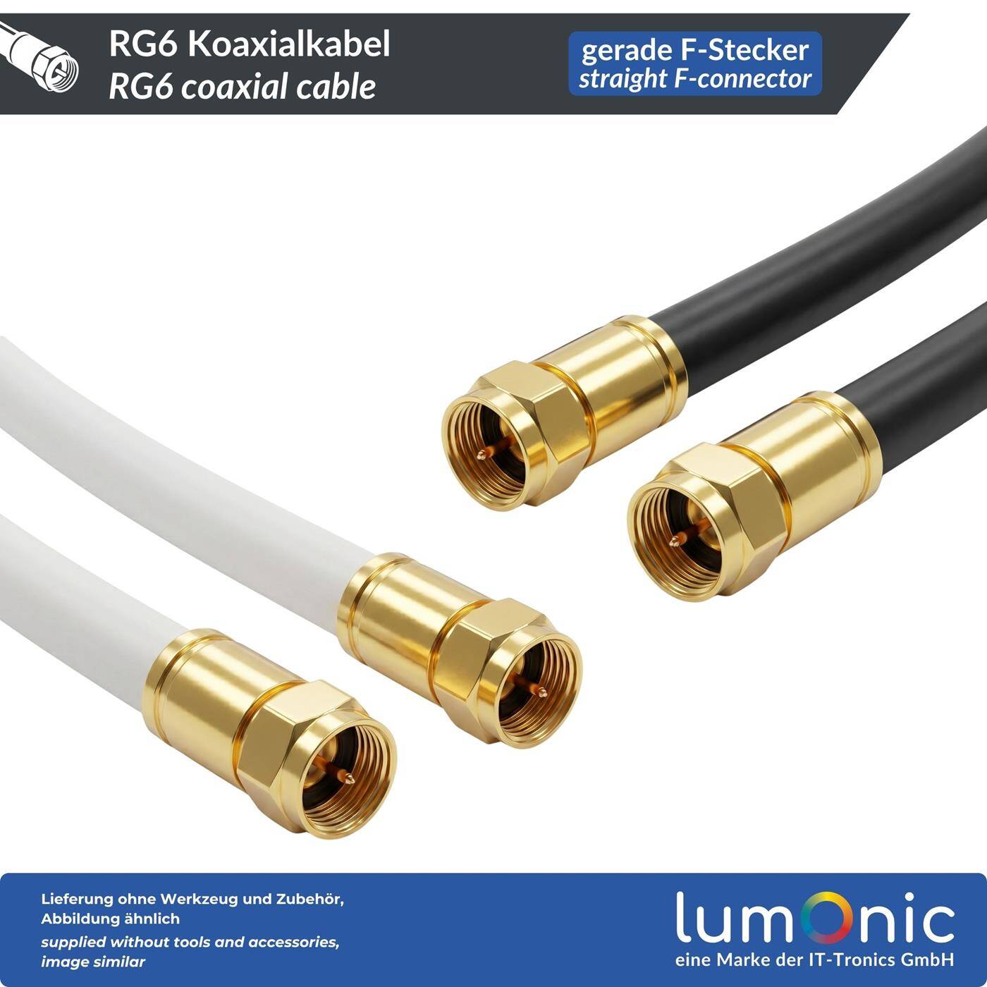 Lumonic 1,5m Antennenkabel RG6 | vergoldete F-Stecker gerade | schwarz | 4-fach geschirmt 120dB | fertig konfektioniert | Koaxialkabel, Sat Kabel, DVB-T2, Kabelinternet