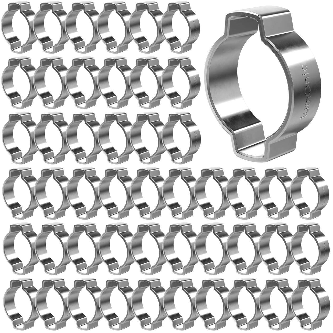 Lumonic I 50x 2-ear clip 15-18mm I V2A Stainless steel I Two-ear clamp I Hose clamp I for Compressed air, Pipe systems, Garden, CAR